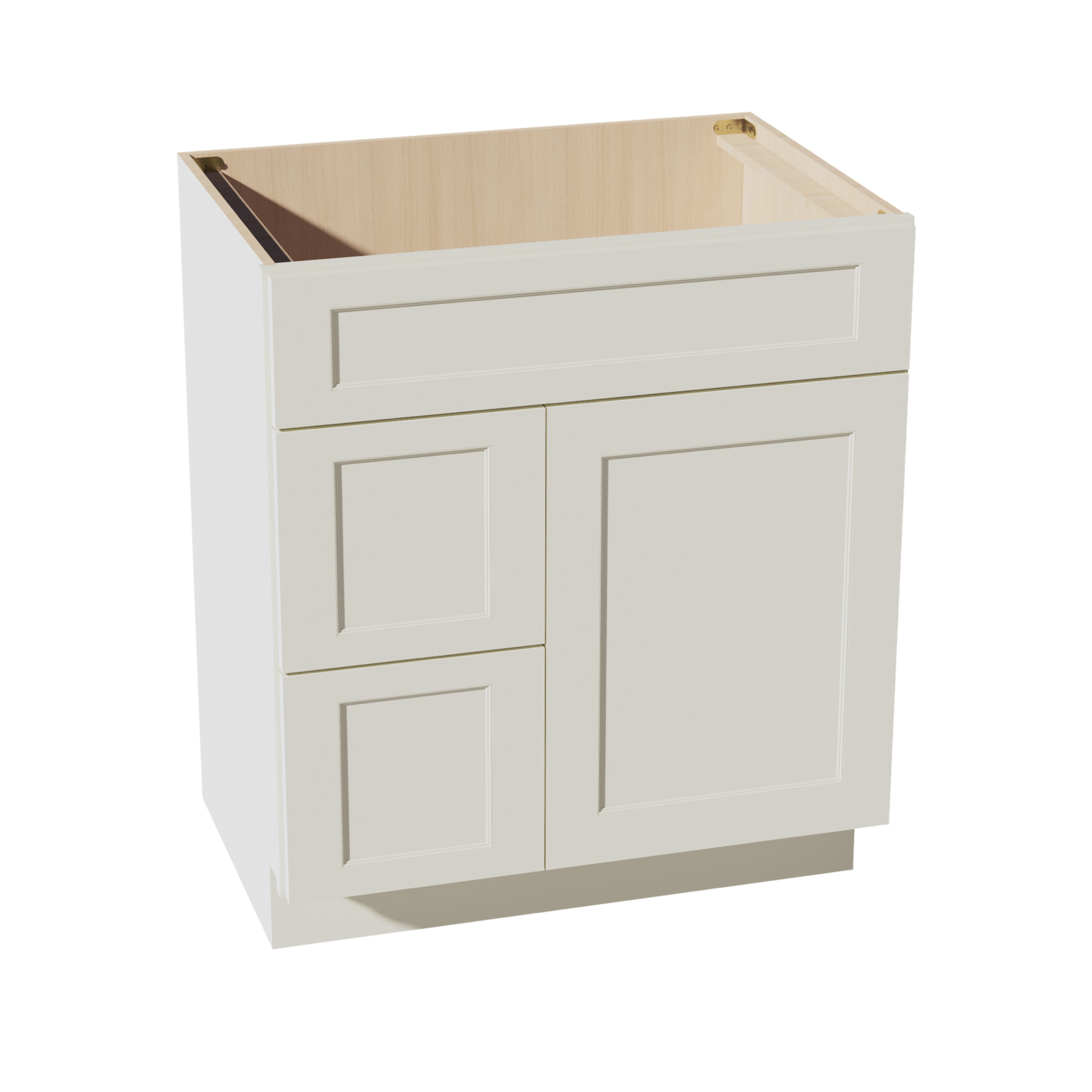 VSD3021L-SSAW  Vanity Sink Base 2 Doors & 2 Left Drawers Offset - Shaker Style - Swan White   36"W x 34-1/2"H x 21"D