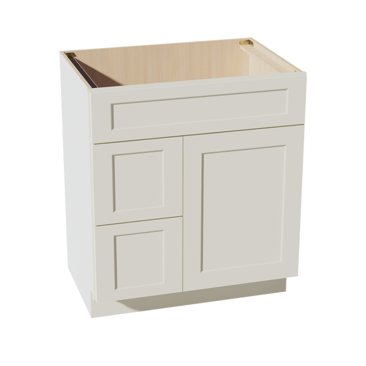 VSD3021L-SSAW  Vanity Sink Base 2 Doors & 2 Left Drawers Offset - Shaker Style - Swan White   36"W x 34-1/2"H x 21"D