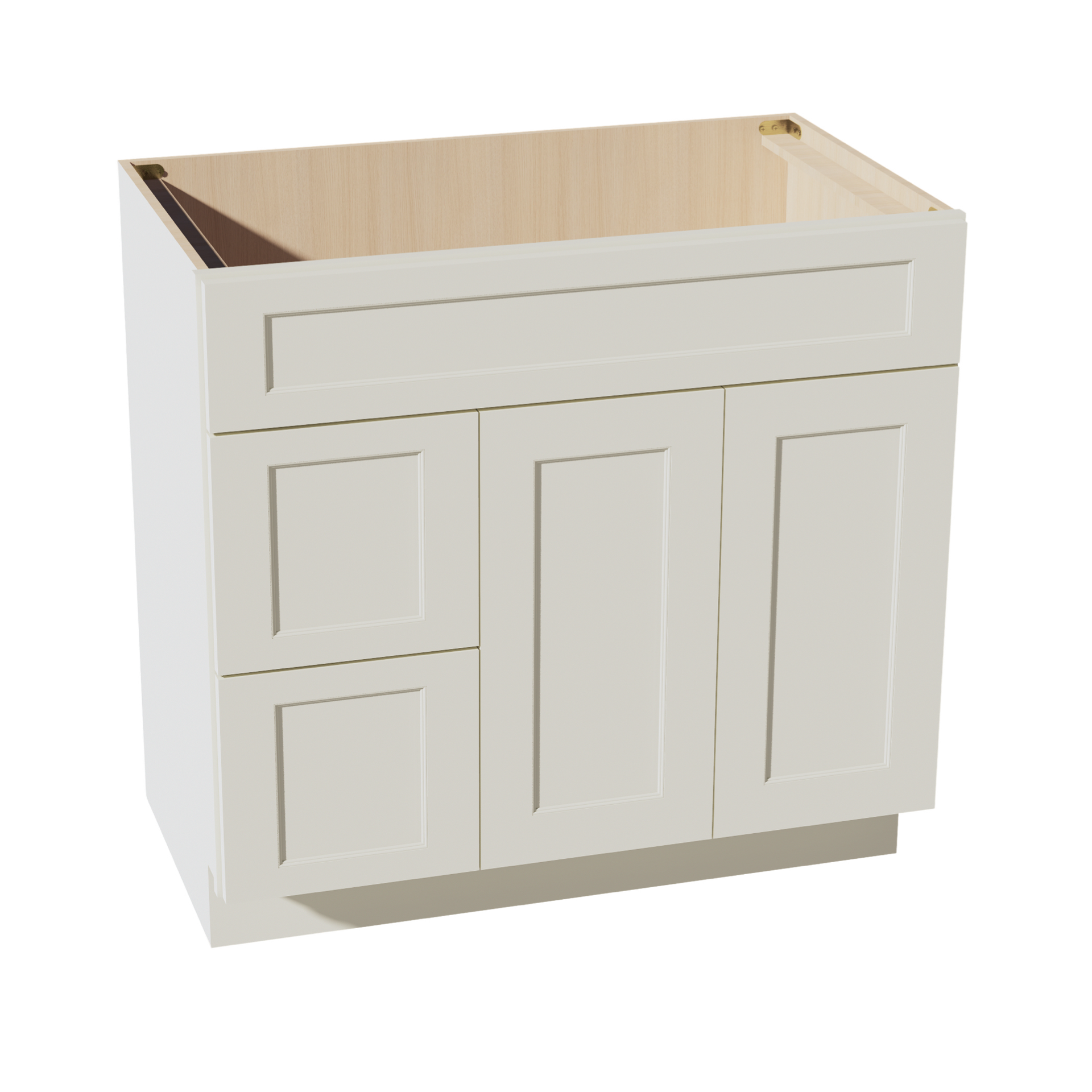 VSD3621L-SSAW  Vanity Sink Base 2 Doors & 2 Left Drawers Offset - Shaker Style - Swan White   30"W x 34-1/2"H x 21"D