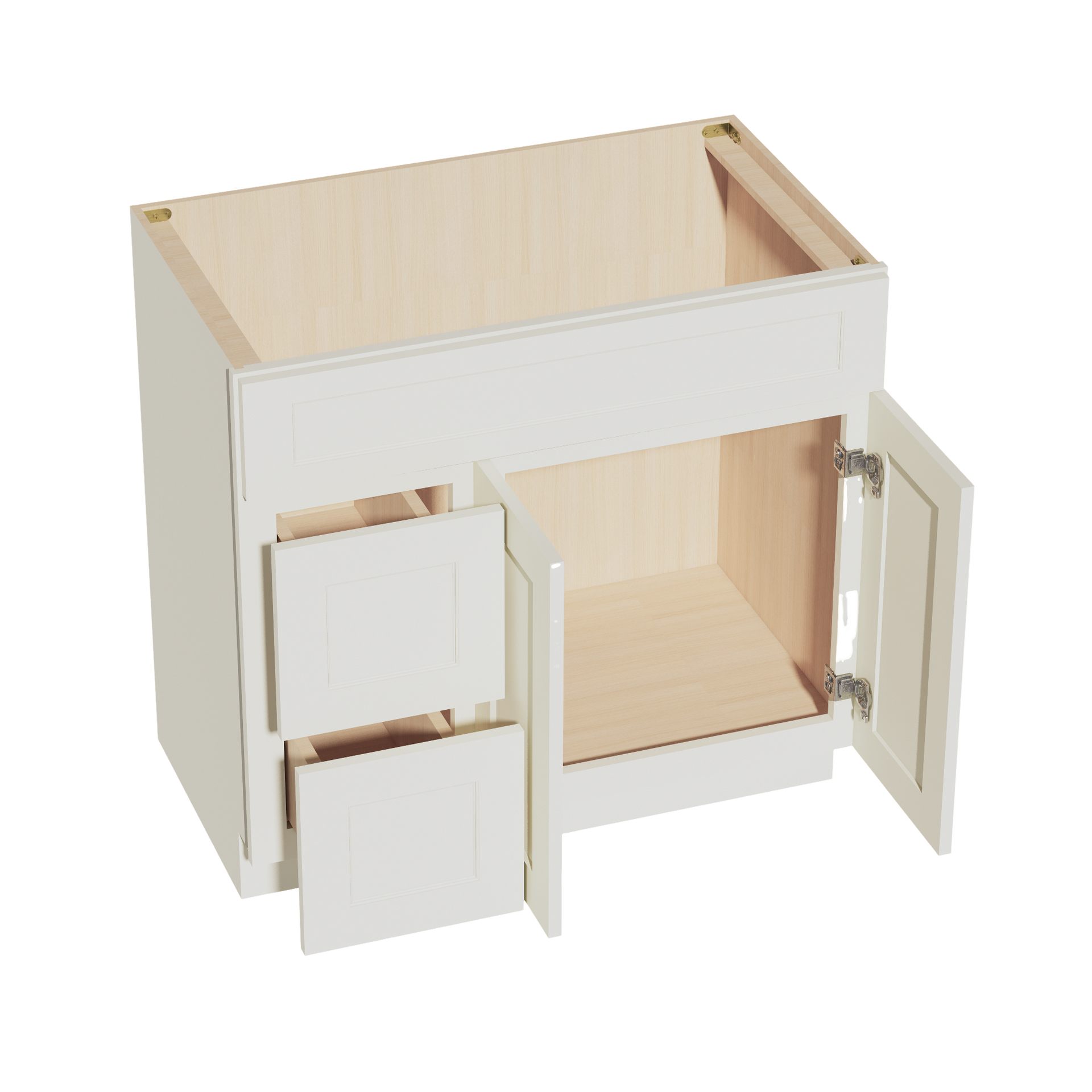 VSD3621L-SSAW  Vanity Sink Base 2 Doors & 2 Left Drawers Offset - Shaker Style - Swan White   30"W x 34-1/2"H x 21"D