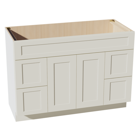 VSD4821-SSAW  Vanity Sink Base 2 Doors 2 Drawers & 1 Centered False Drawer  - Shaker Style - Swan White   42"W x 34-1/2"H x 21"D