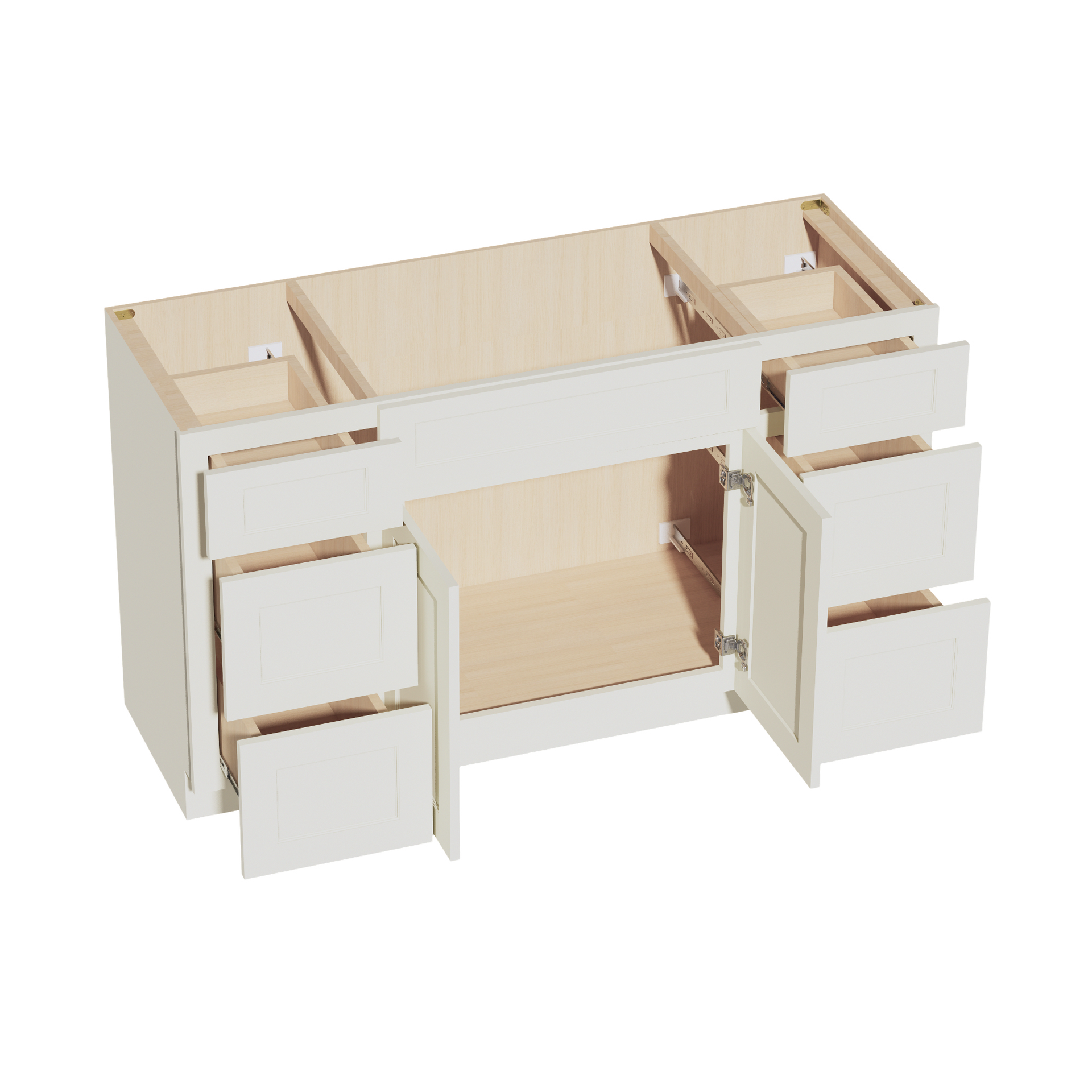 VSD60SINGLE-SSAW  Vanity Sink Base Combo Cabinet  4 Doors 3 Drawers & 2 False Drawers Single Vanity - Shaker Style - Swan White   60"W x 34-1/2"H x 21"D