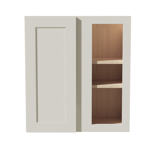 WBC2730-SSAW  Wall Blind Corner Cabinet 1 Door & 2 Shelves - Shaker Style - Swan White   12"W x 42"H x 12"D
