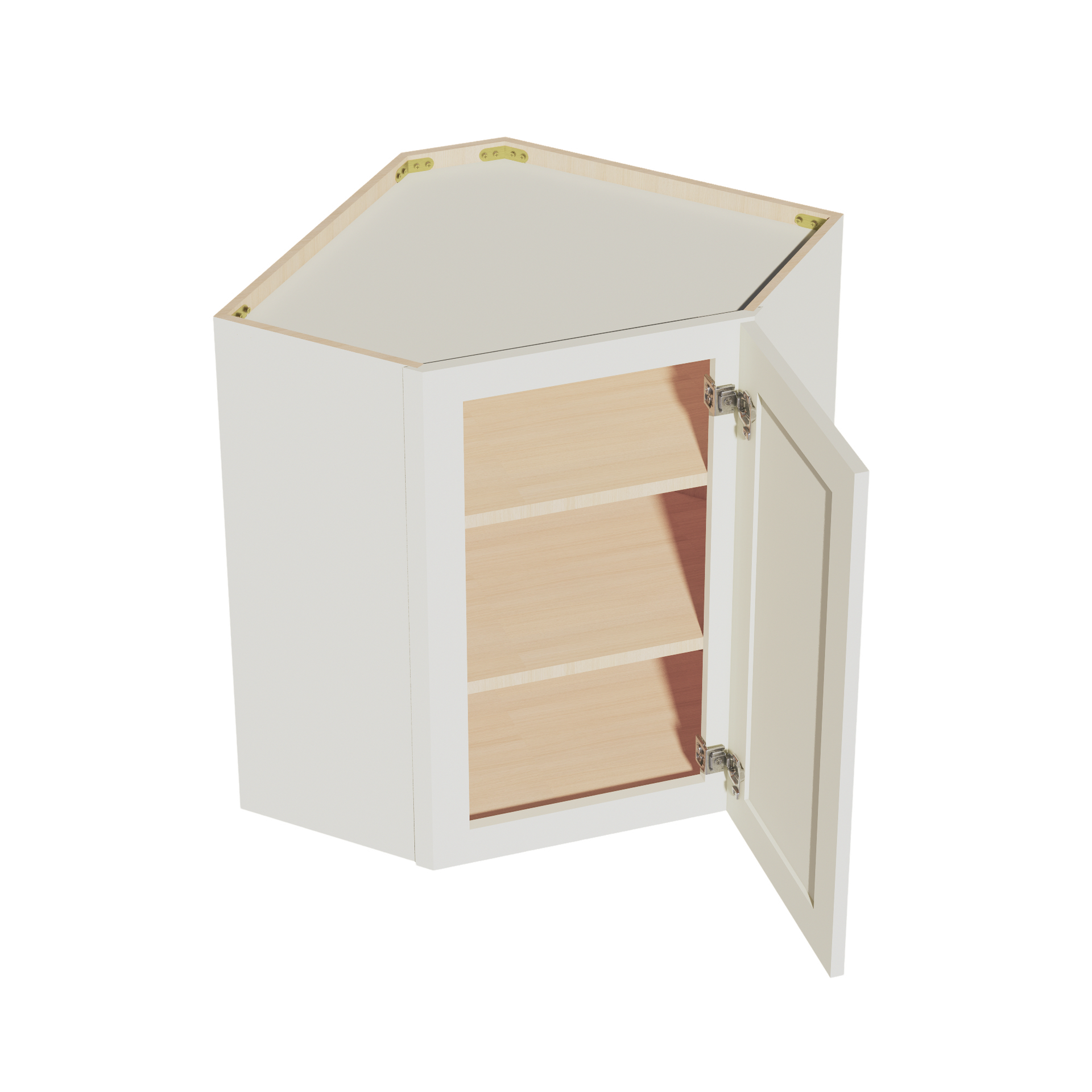 WDC2430-SSAW: Shaker Swan White 24"W x 30"H 1 Door & 2 Shelves Diagonal Wall Corner Cabinet