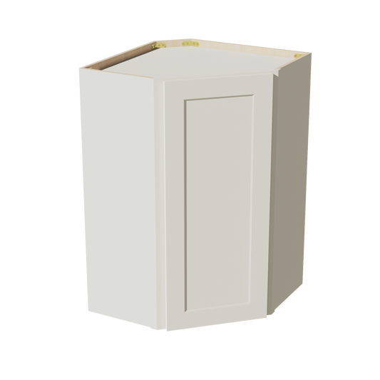WDC2436-SSAW  Diagonal Wall Corner Cabinet 1 Door & 2 Shelves - Shaker Style - Swan White   24"W x 30"H x 24"D