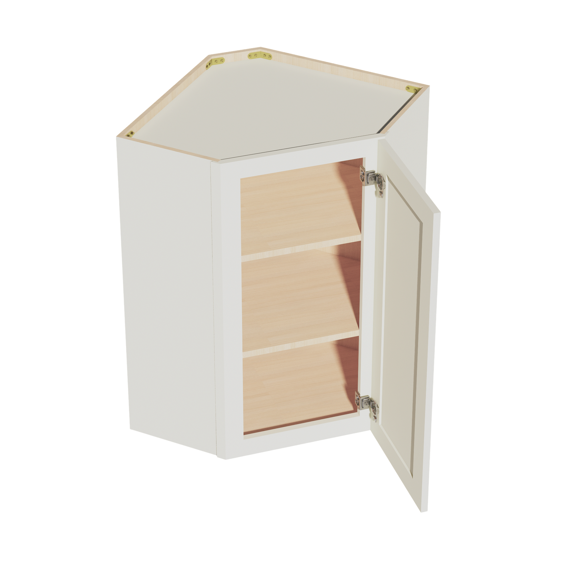 WDC2436-SSAW: Shaker Swan White 24"W x 36"H 1 Door & 2 Shelves Diagonal Wall Corner Cabinet