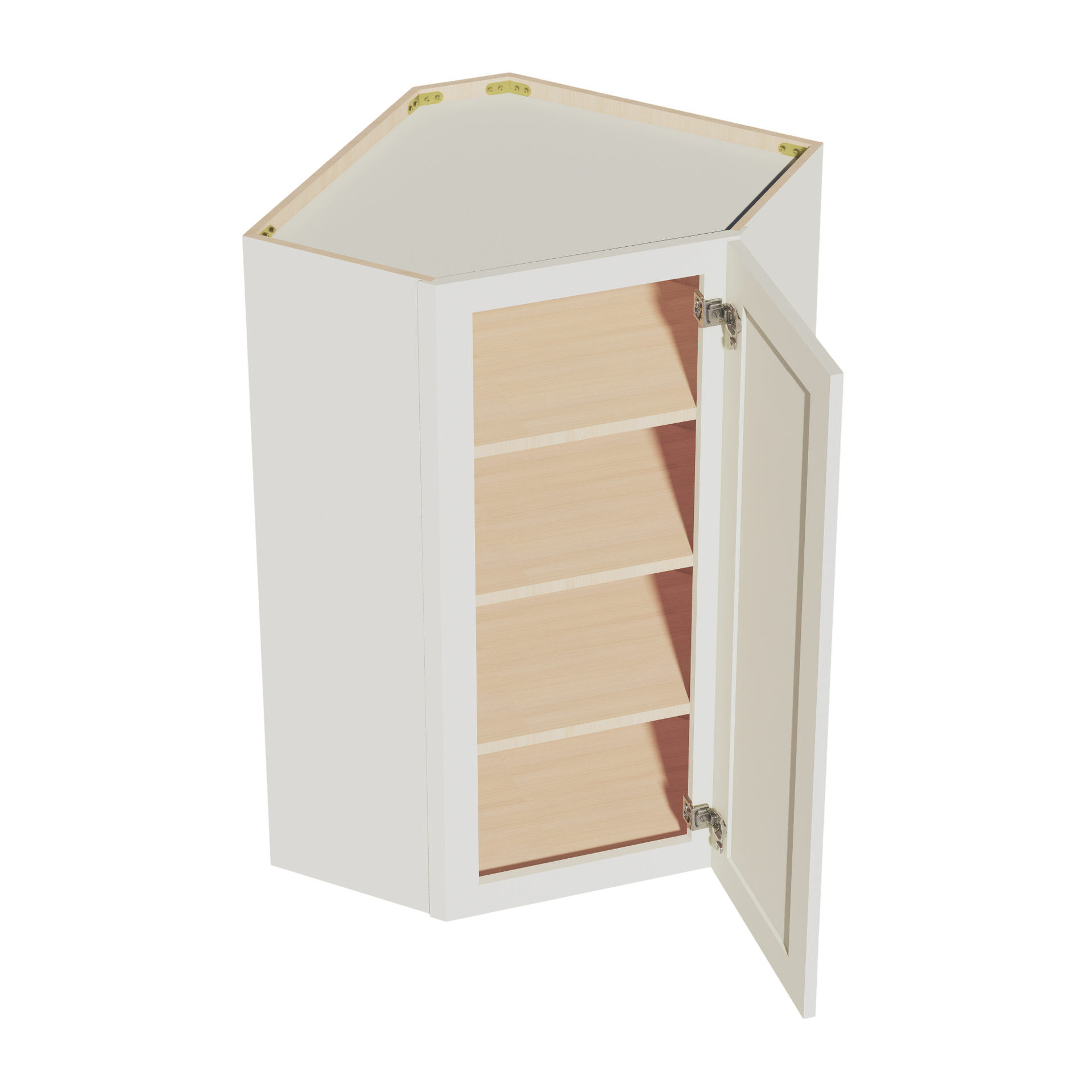WDC2442-SSAW: Shaker Swan White 24"W x 42"H 1 Door & 2 Shelves Diagonal Wall Corner Cabinet