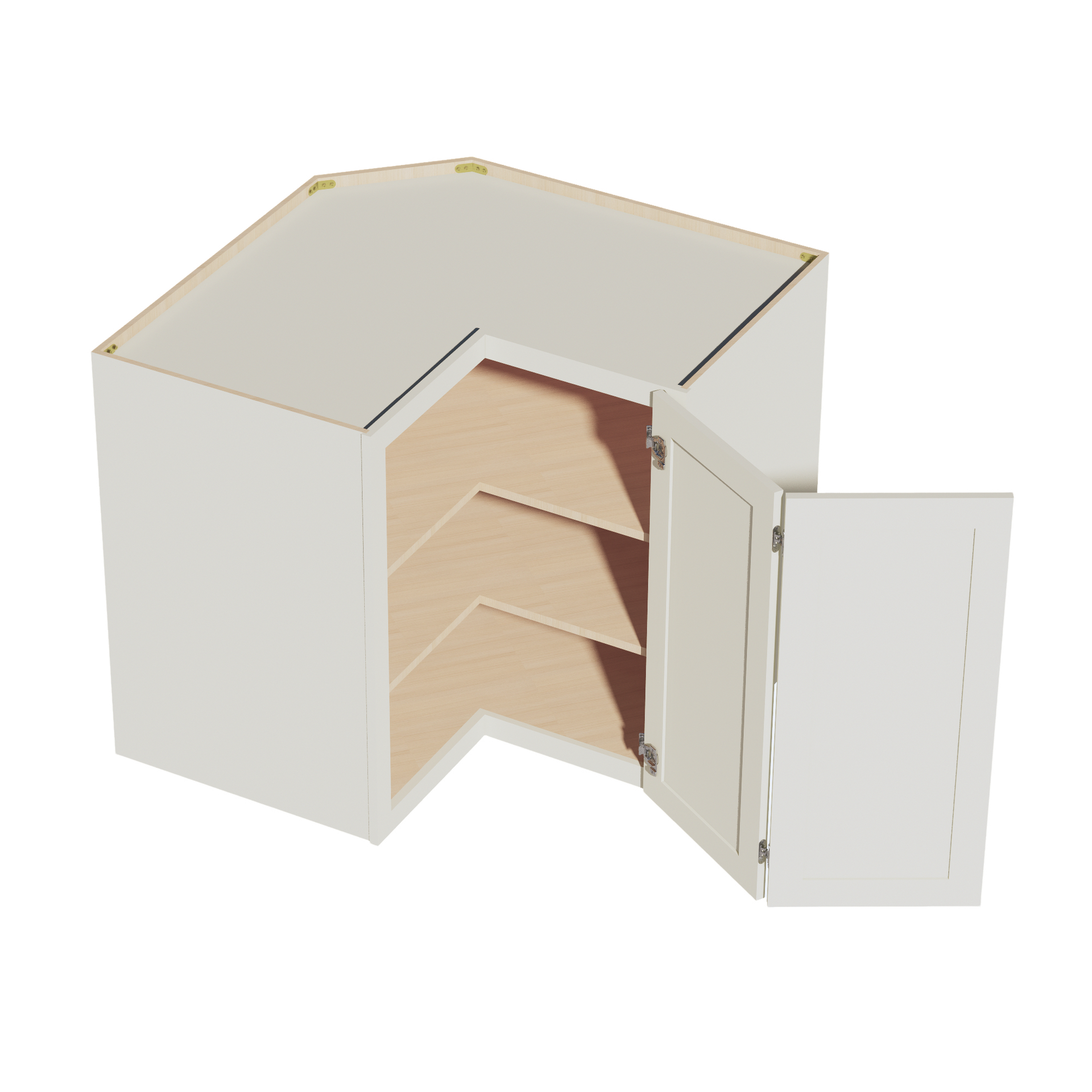 WPC2436-SSAW: Shaker Swan White 24"W x 36"H 1 Door & 2 Shelves Pie Cut Wall Corner Cabinet