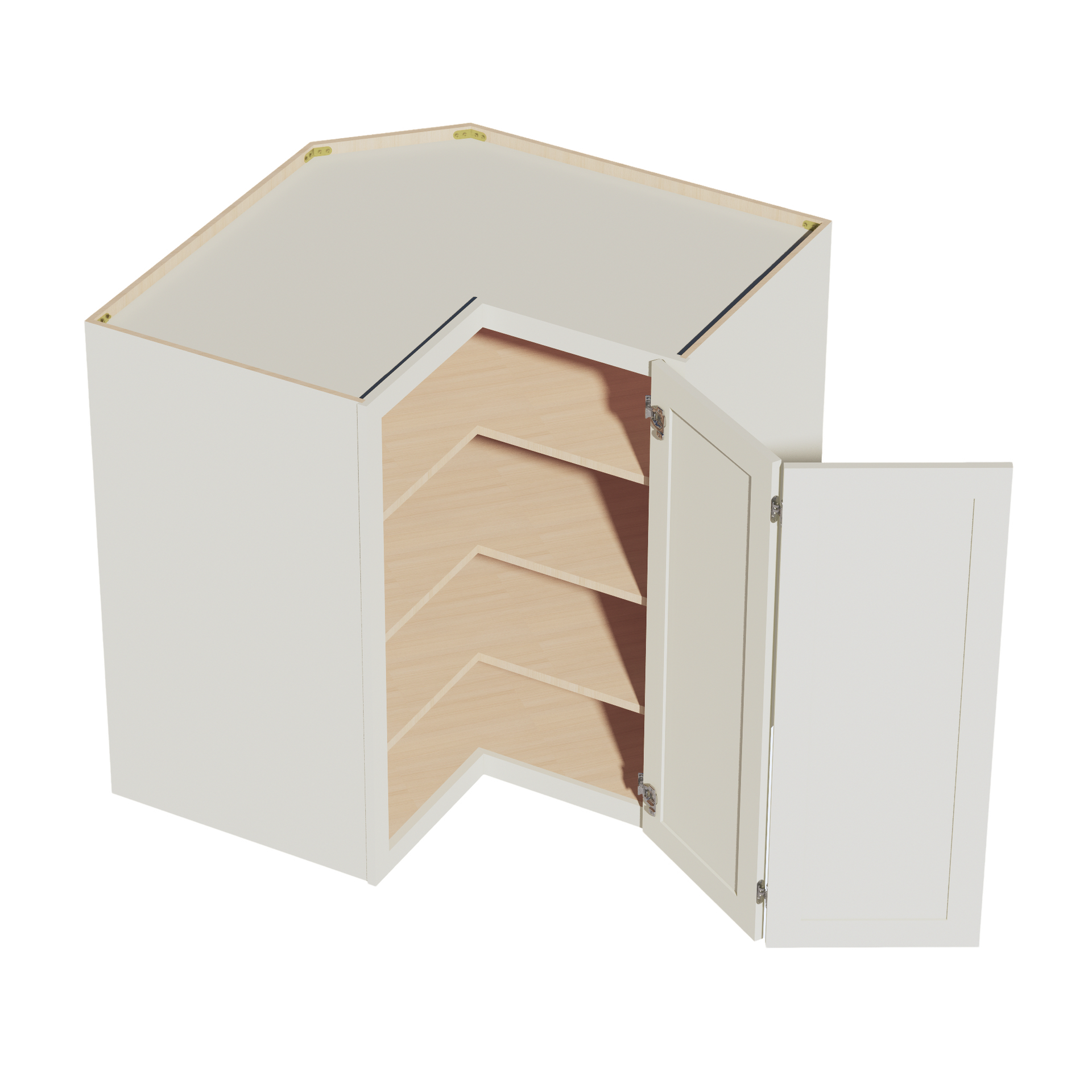 WPC2442-SSAW  Wall Corner Cabinet Pie Cut  1 Door & 2 Shelves  - Shaker Style - Swan White   11-1/2" X 11-1/2" x 36"H x 24"D