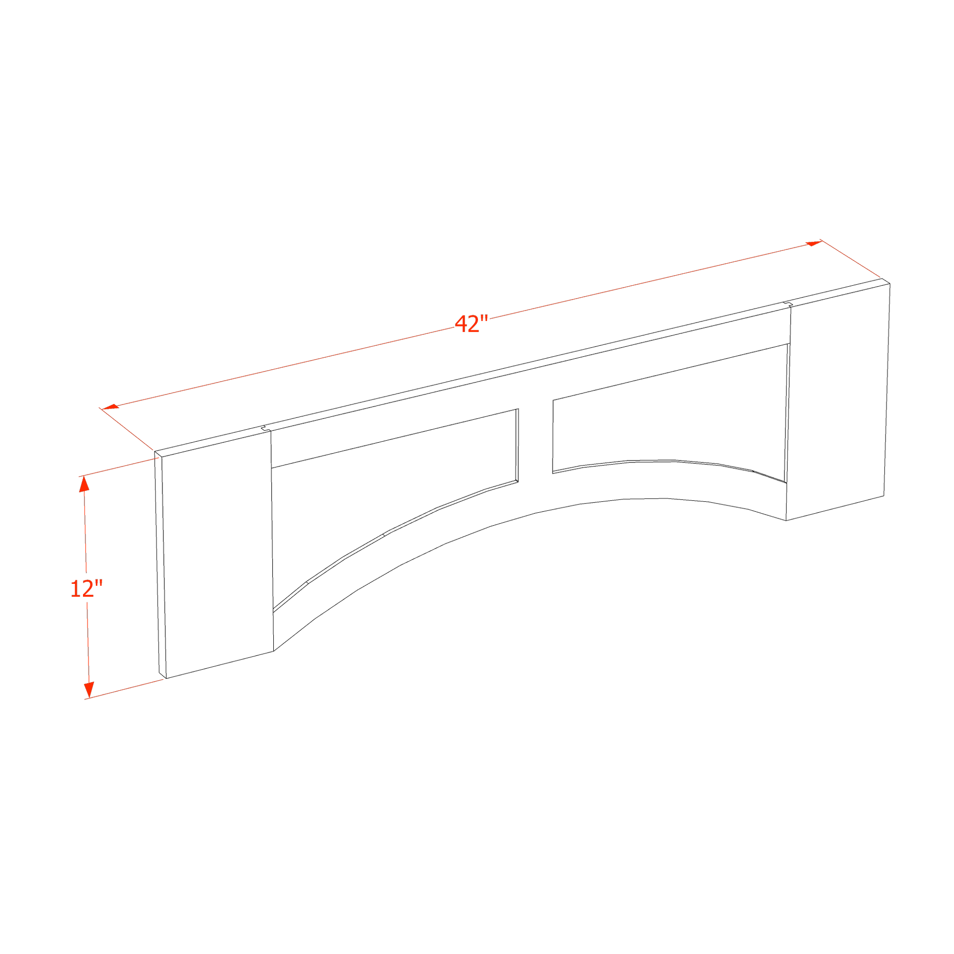 VARP42-SSW  Arched Valance With Raised Panel - Slim Shaker Style - White   42"W x 12"H x
