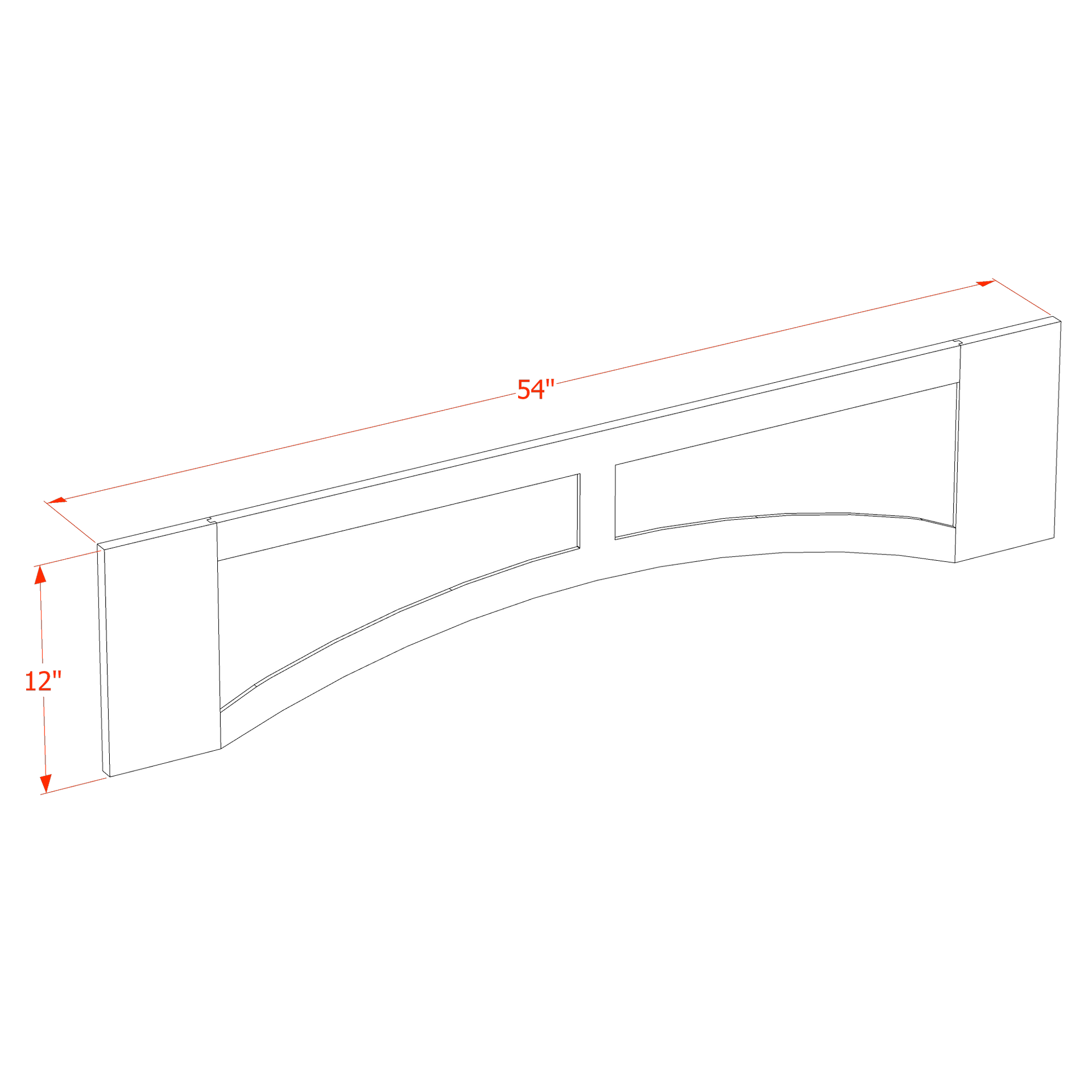 VARP54-SSE  Arched Valance With Raised Panel - Slim Shaker Style - Espresso   54"W x 12"H x