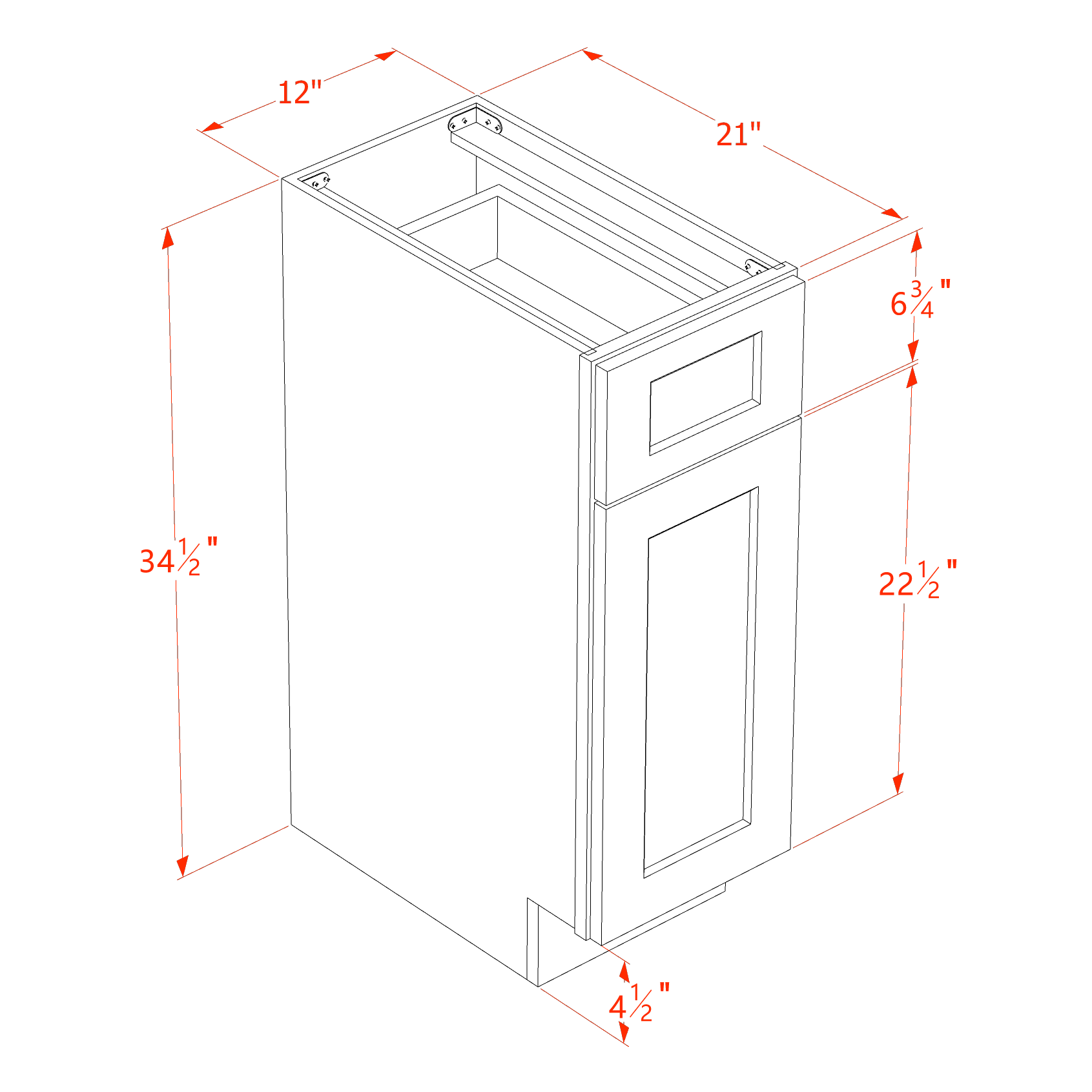 VB1221-SWG Vanity Base Cabinet 1 Door & 1 Drawer - Shaker Style - Washed Grey   12"W x 34-1/2"H x 21"D