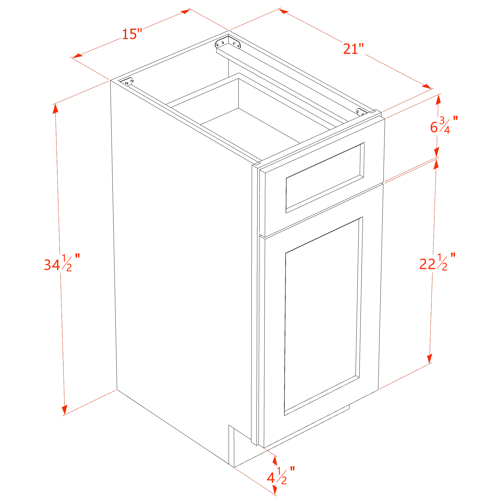 VB1521-SSE  Vanity Base Cabinet 1 Door & 1 Drawer - Slim Shaker Style - Espresso   15"W x 34-1/2"H x 24"D