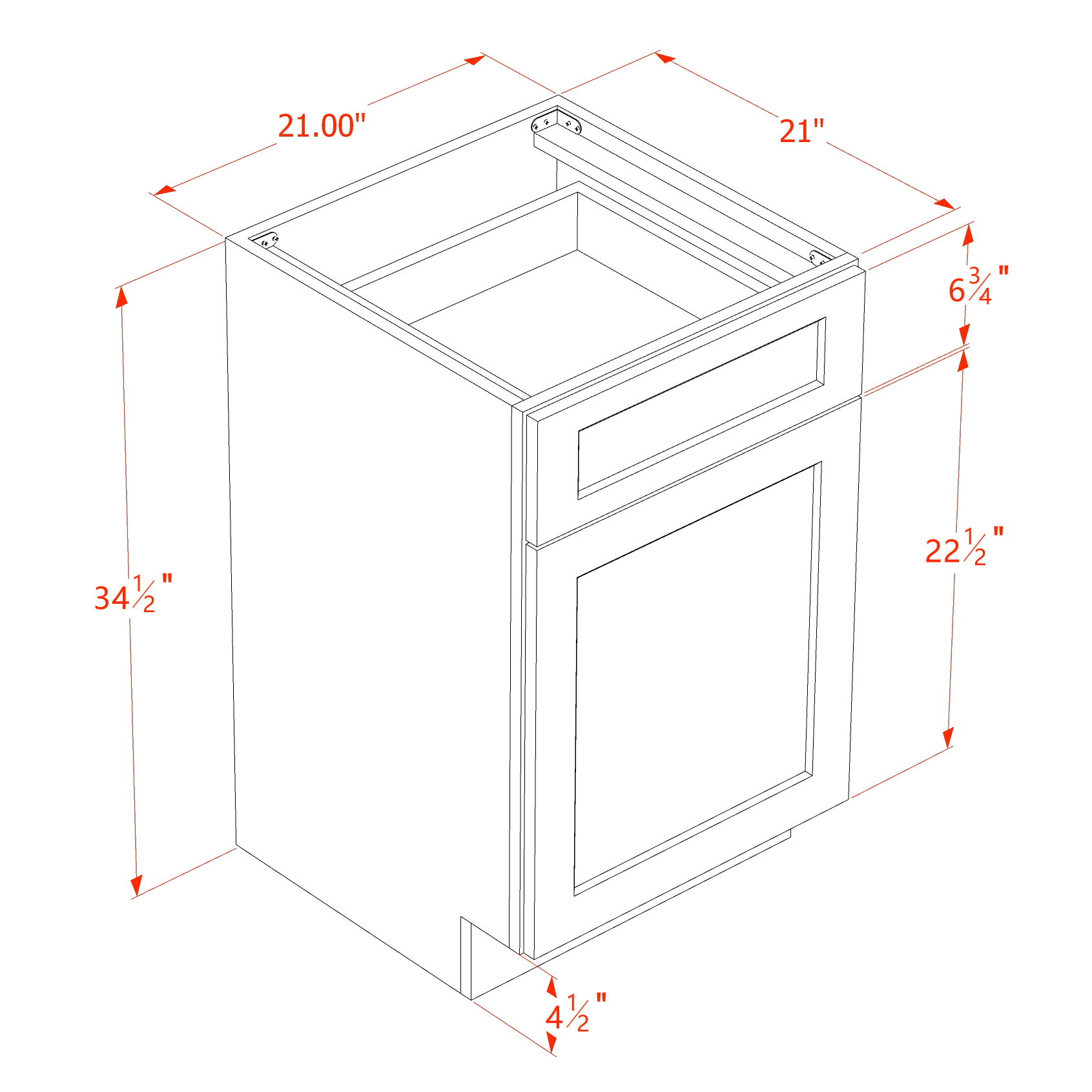 VB2121-SSAW  Vanity Base Cabinet 1 Door & 1 Drawer - Shaker Style - Swan White   18"W x 34-1/2"H x 24"D