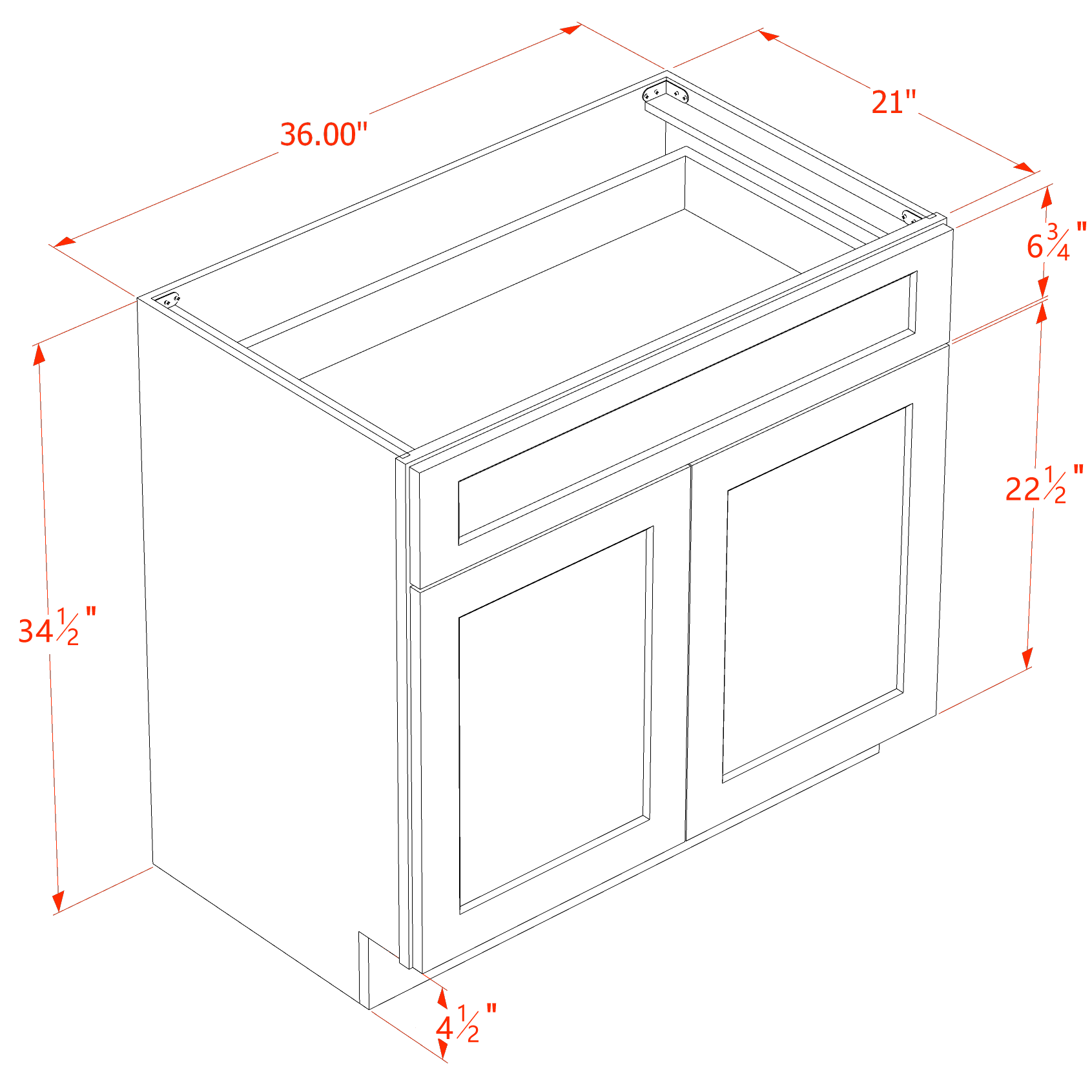 VB3621-ST  Vanity Base Cabinet 2 Doors & 1 Drawer - Shaker Style - Timber   36"W x 34-1/2"H x 24"D
