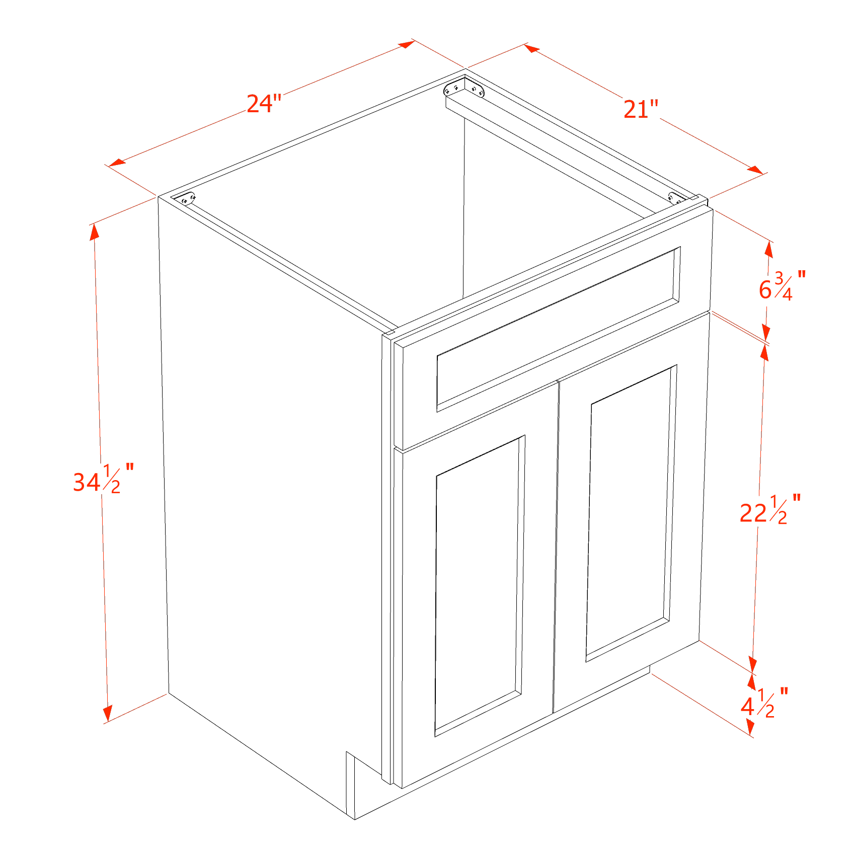 VSB2421-SSAW  Vanity Sink Base 1 False Drawer & 2 Doors - Shaker Style - Swan White   36"W x 34-1/2"H x 21"D