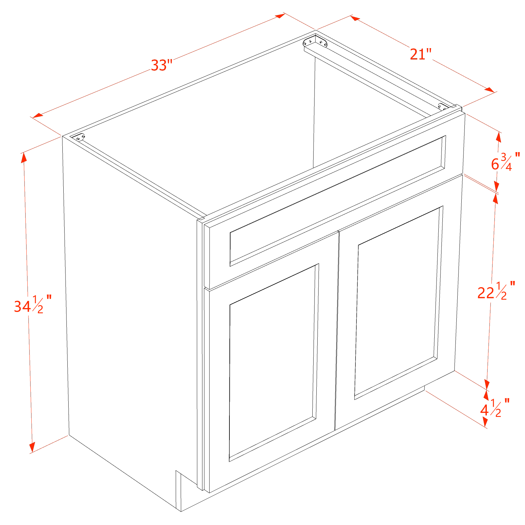 VSB3321-SG  Vanity Sink Base 1 False Drawer & 2 Doors - Shaker Style - Green   30"W x 34-1/2"H x 21"D