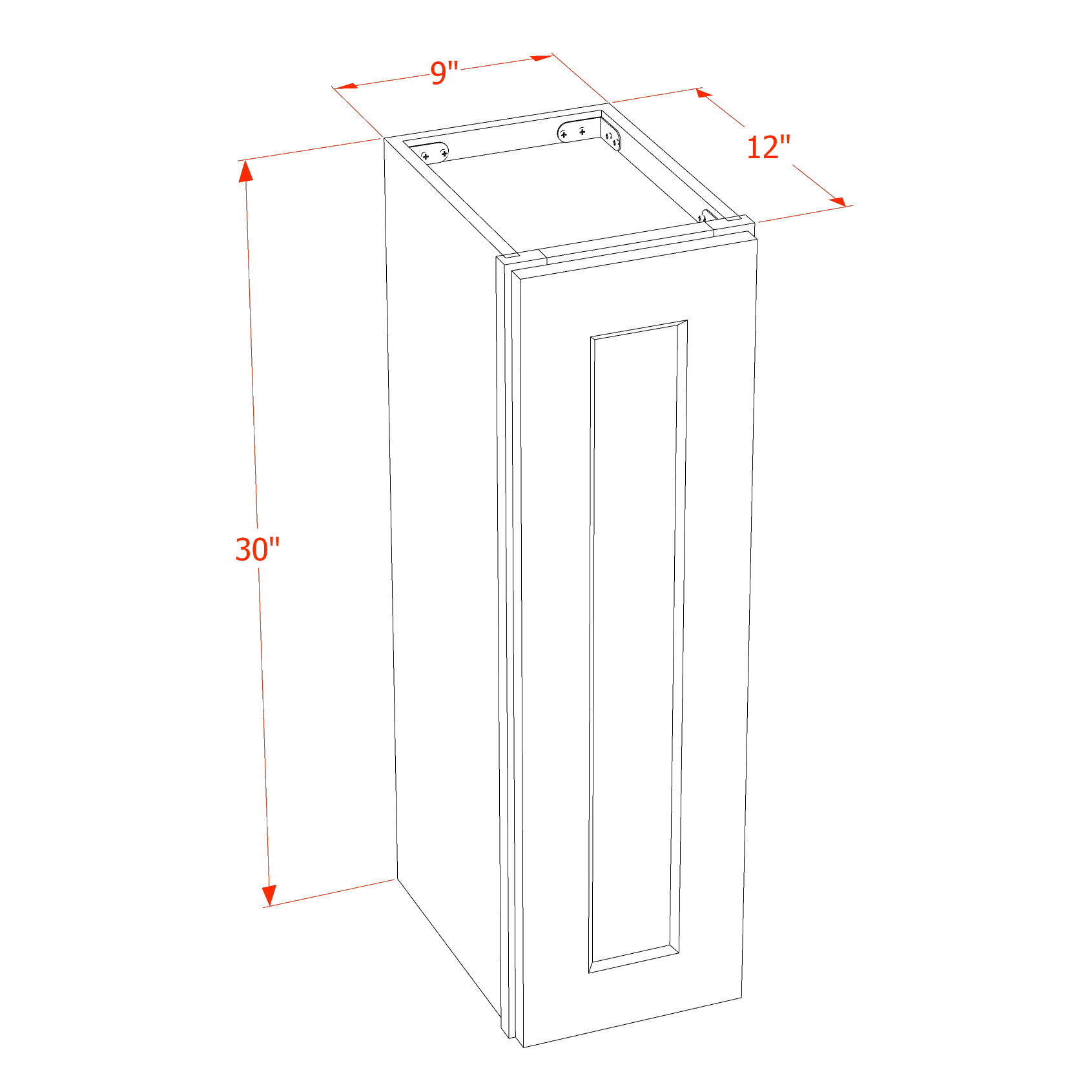 W0930-SSE  Wall Cabinet 1 Door & 2 Shelves - Slim Shaker Style - Espresso   09"W x 30"H x 12"D