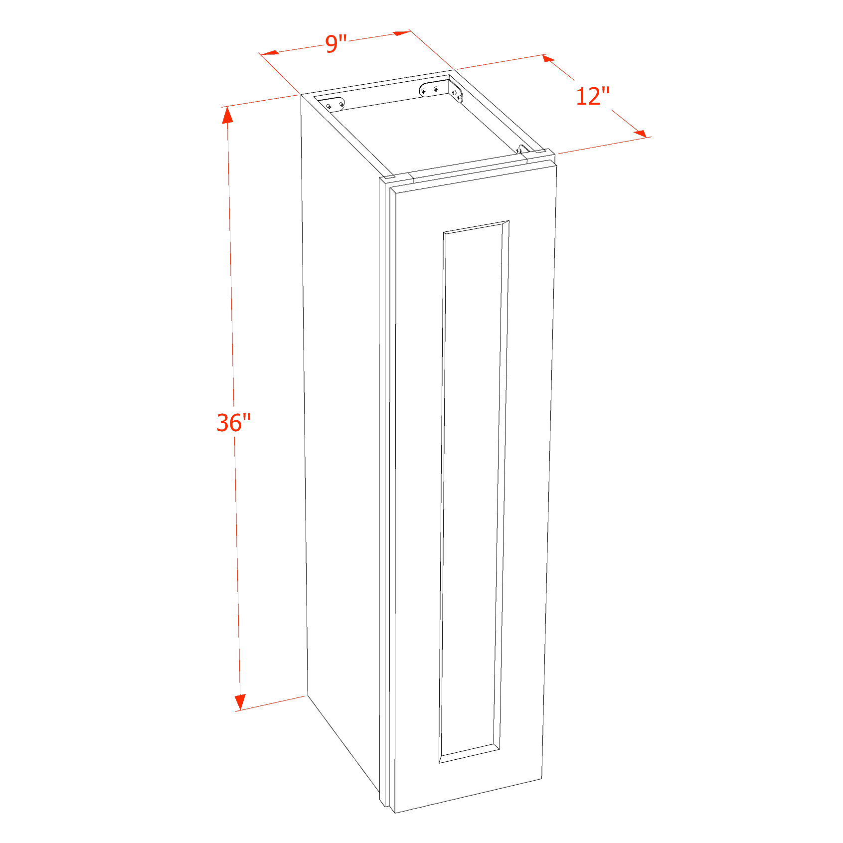W0936-SG  Wall Cabinet 1 Door & 2 Shelves - Shaker Style - Green   09"W x 36"H x 12"D