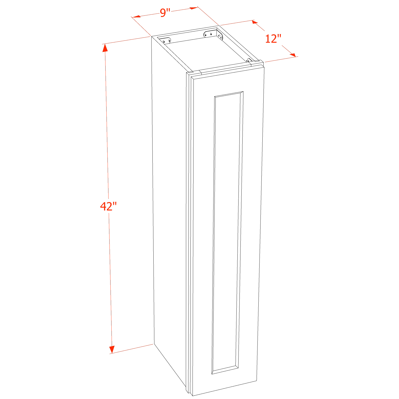 W0942-SSAW: Shaker Swan White 09"W x 42"H 1 Door & 3 Shelves Standard Wall Cabinet
