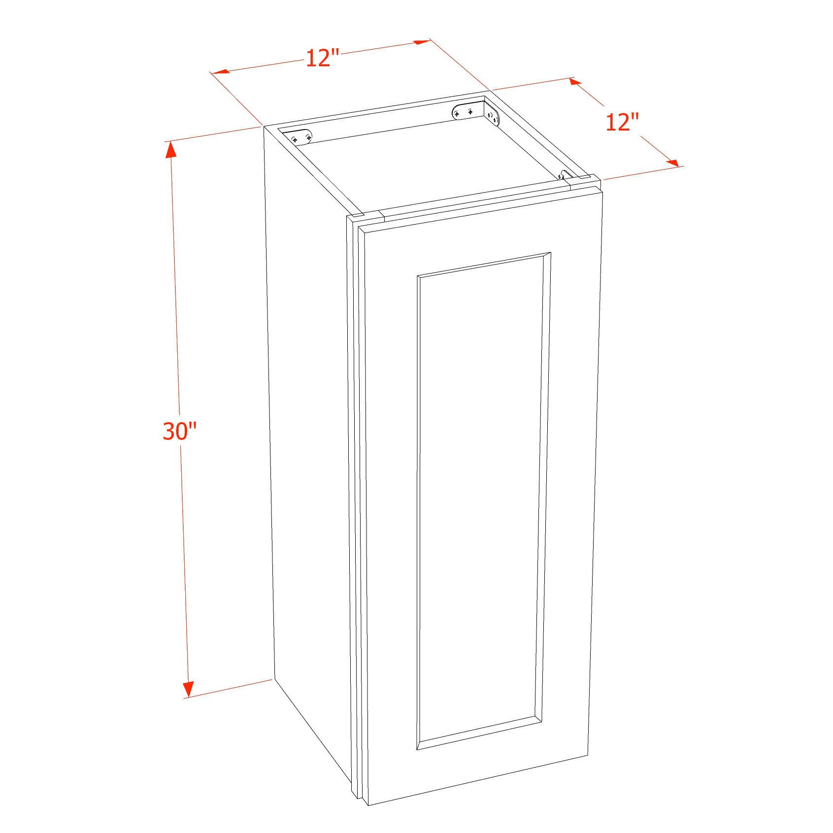 W1230-SSE  Wall Cabinet 1 Door & 2 Shelves - Slim Shaker Style - Espresso   12"W x 30"H x 12"D