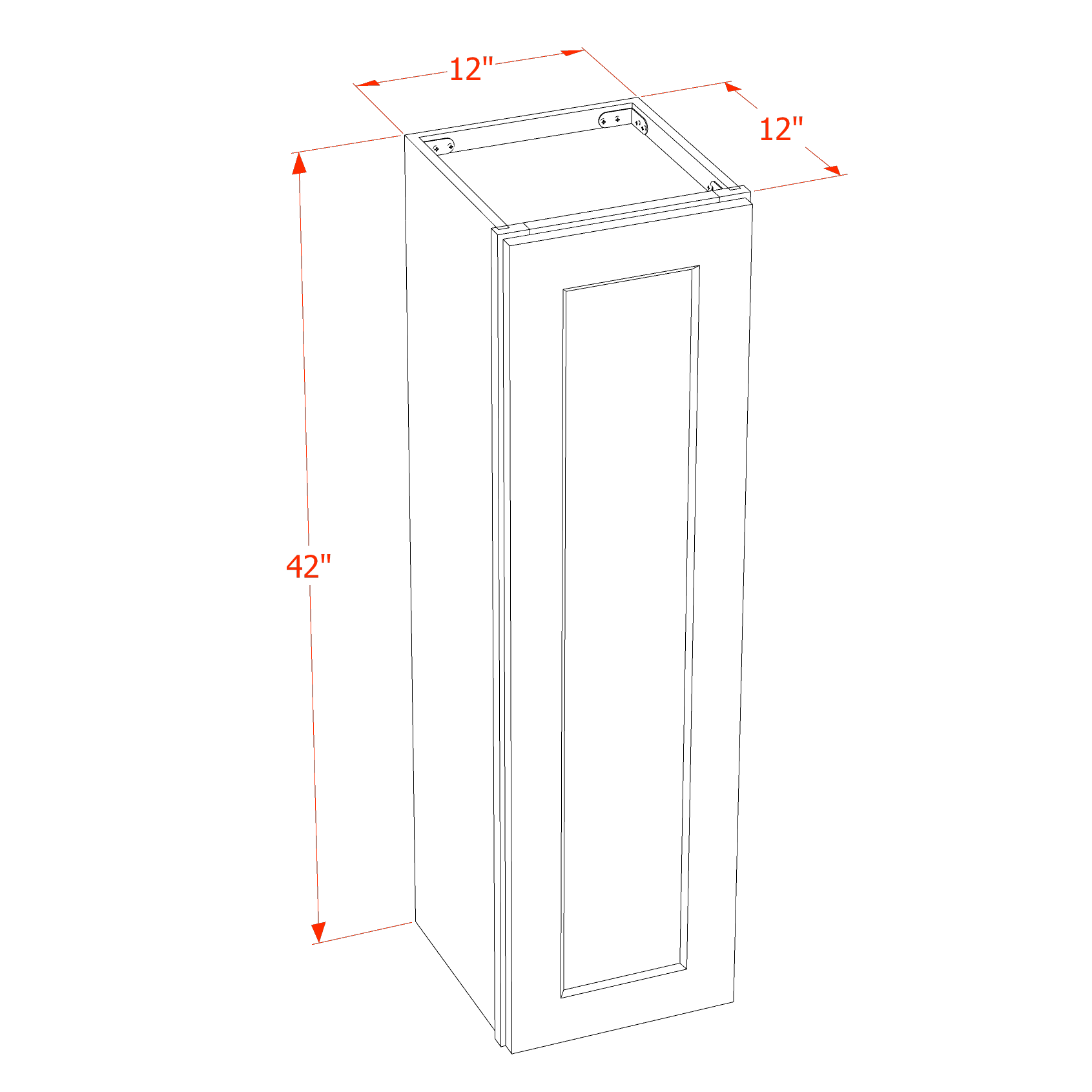 W1242-SSE  Wall Cabinet 1 Door & 2 Shelves - Slim Shaker Style - Espresso   12"W x 42"H x 12"D