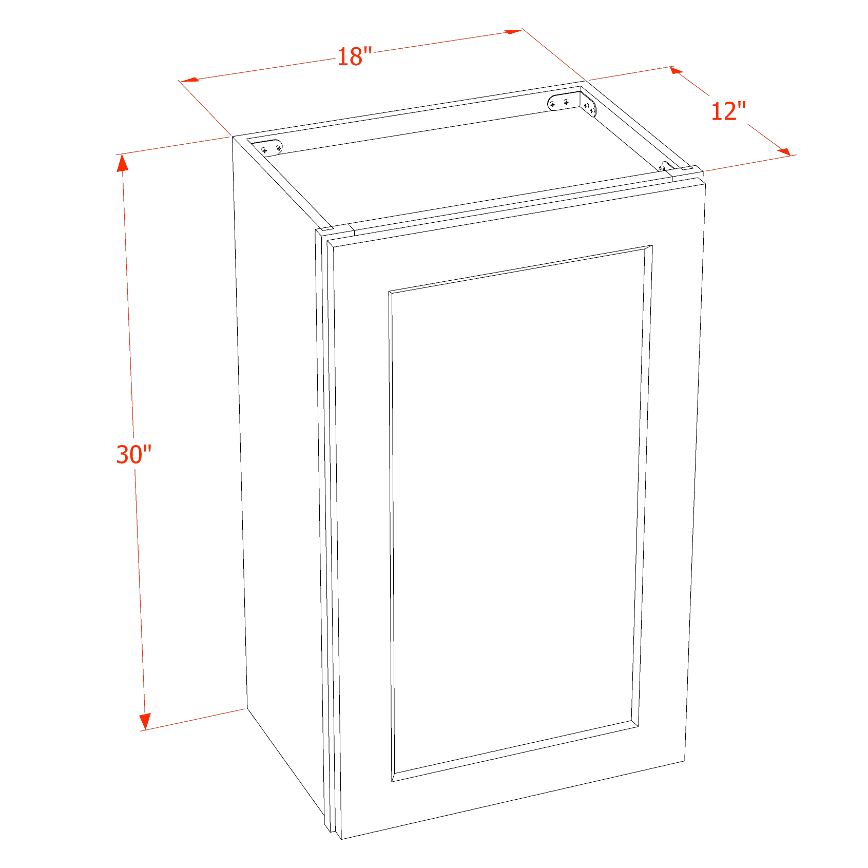 W1830-ST  Wall Cabinet 1 Door & 2 Shelves - Shaker Style - Timber   18"W x 30"H x 12"D