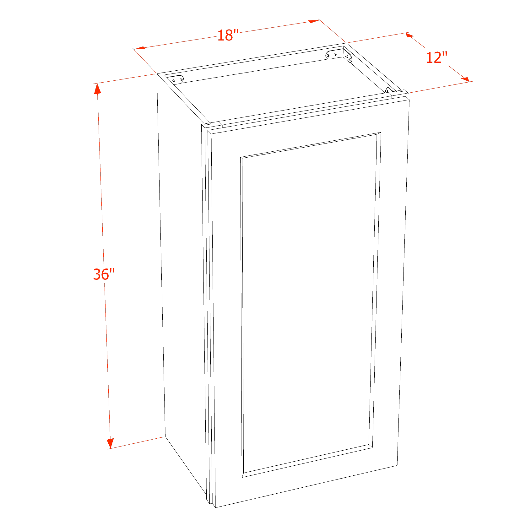 W1836-SSAW  Wall Cabinet 1 Door & 2 Shelves - Shaker Style - Swan White   18"W x 30"H x 12"D