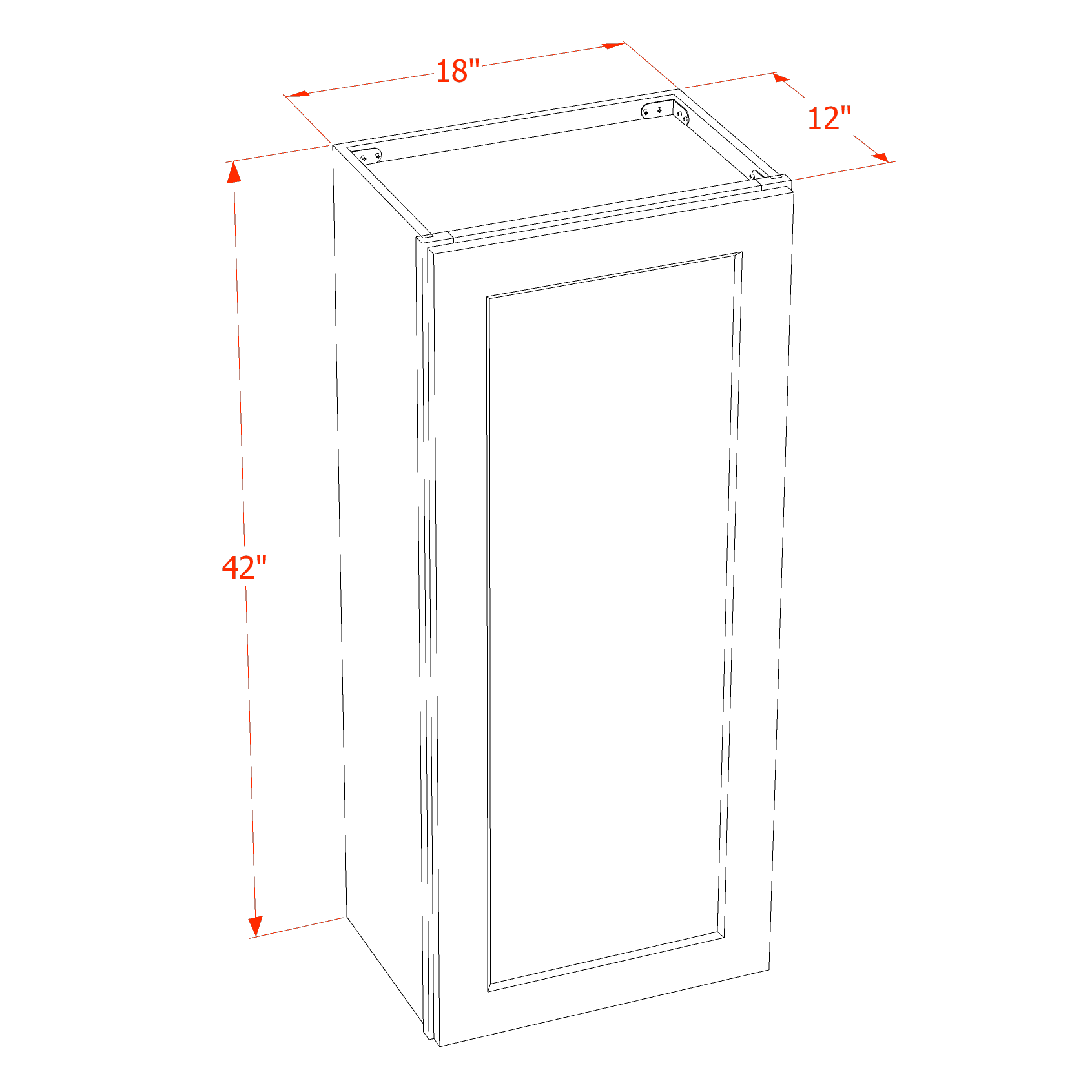 W1842-SG  Wall Cabinet 1 Door & 2 Shelves - Shaker Style - Green   18"W x 42"H x 12"D