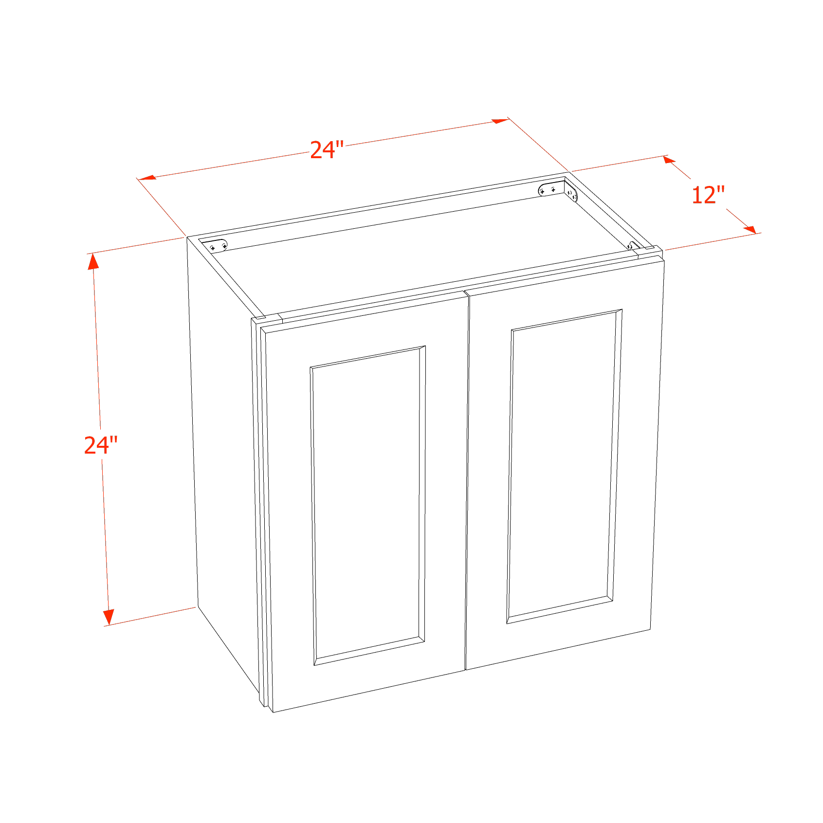 W2424-SSAW  Wall Cabinet 2 Doors & 2 Shelves - Shaker Style - Swan White   24"W x 18"H x 12"