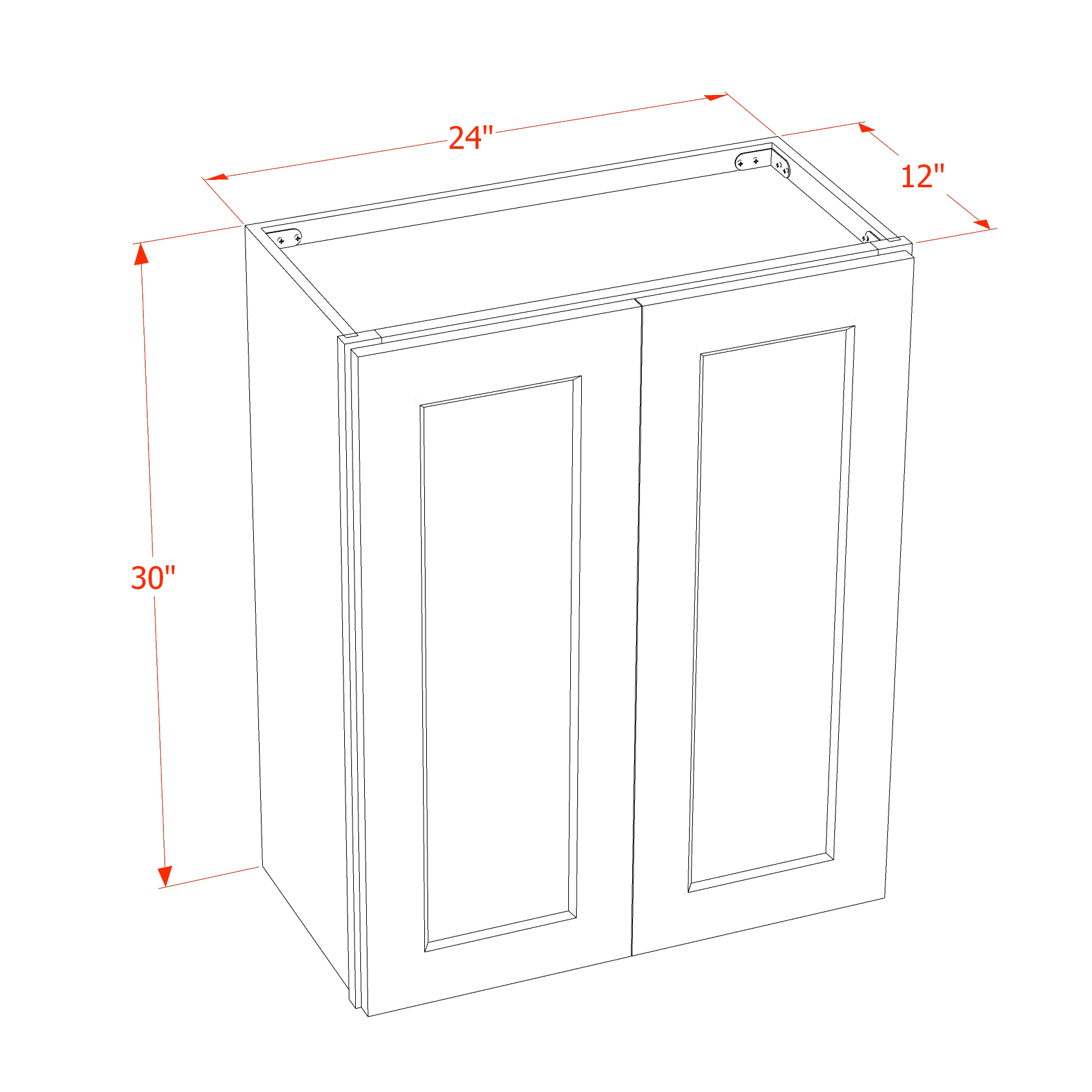 W2430-ST  Wall Cabinet 2 Doors & 2 Shelves - Shaker Style - Timber   24"W x 30"H x 12"D