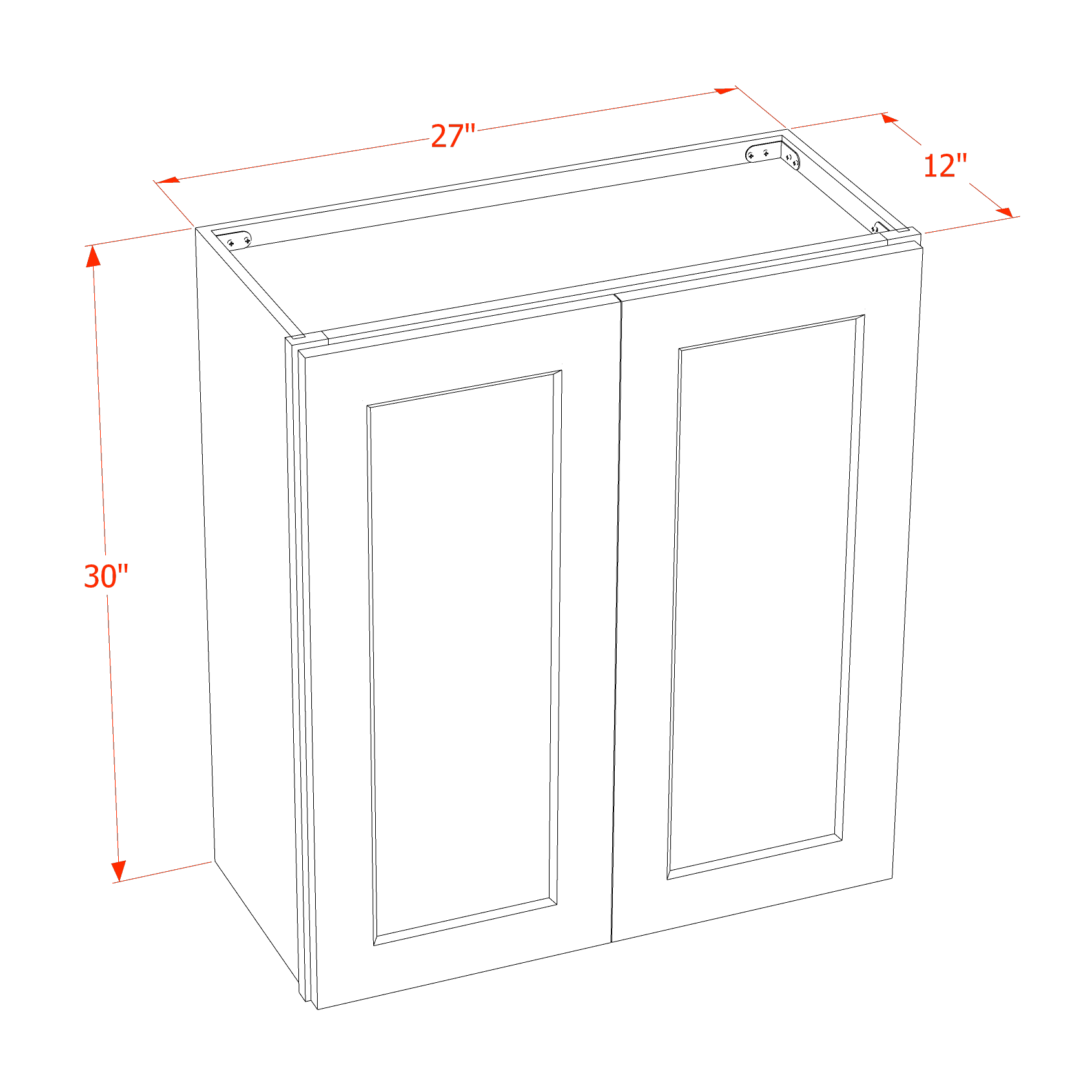 W2730-SSAW  Wall Cabinet 2 Doors & 2 Shelves - Shaker Style - Swan White   27"W x 15"H x 12"D