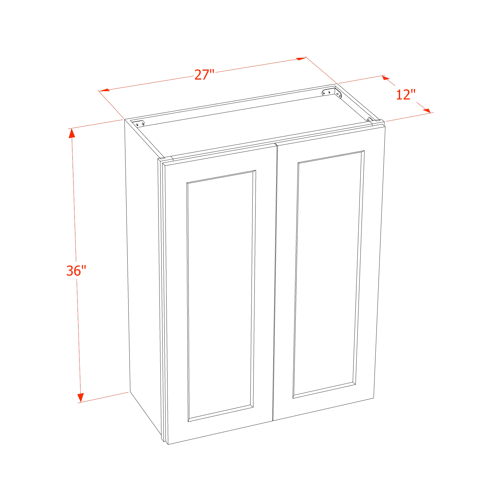 W2736-SSAW  Wall Cabinet 2 Doors & 2 Shelves - Shaker Style - Swan White   27"W x 30"H x 12"D