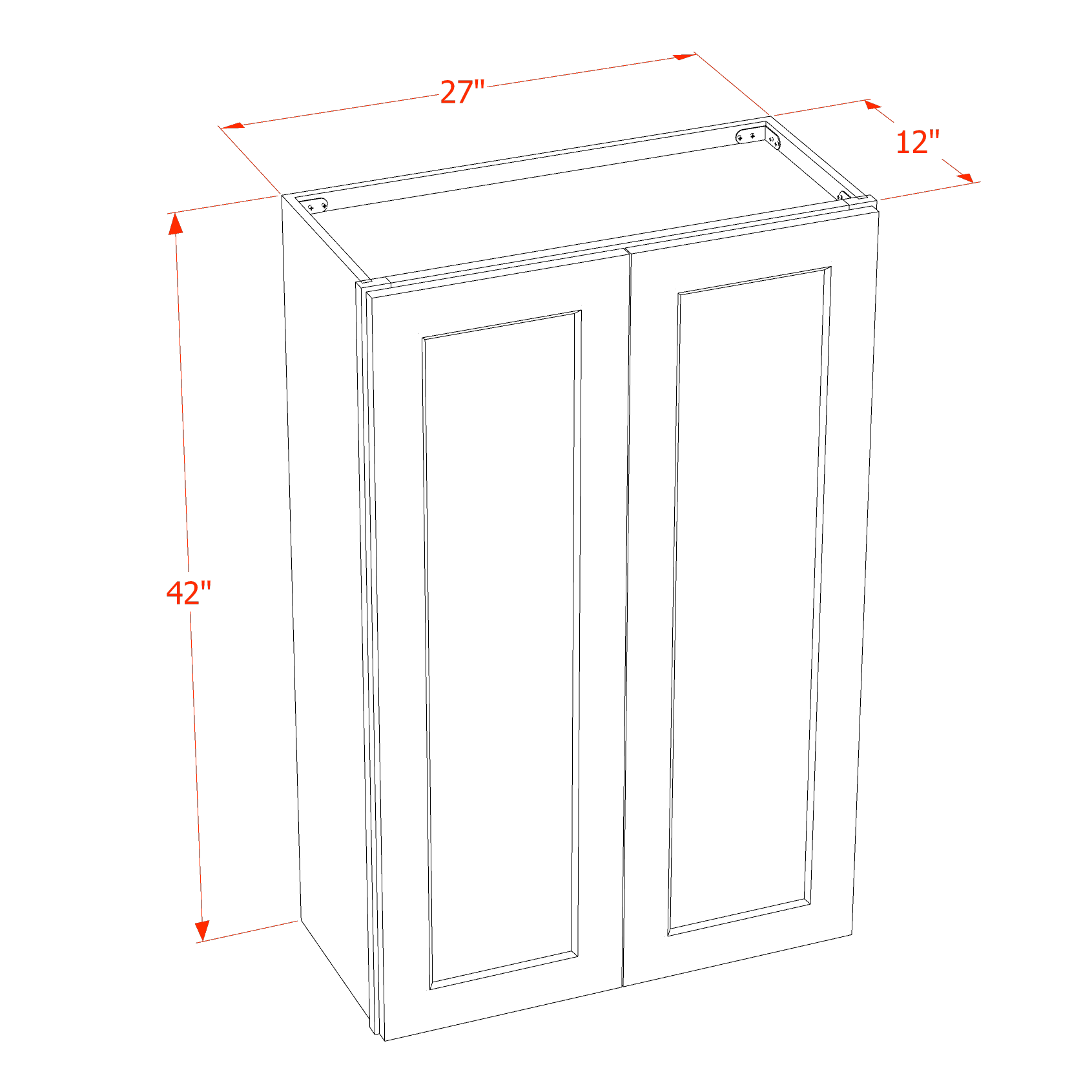 W2742-SG  Wall Cabinet 2 Doors & 2 Shelves - Shaker Style - Green   27"W x 42"H x 12"D