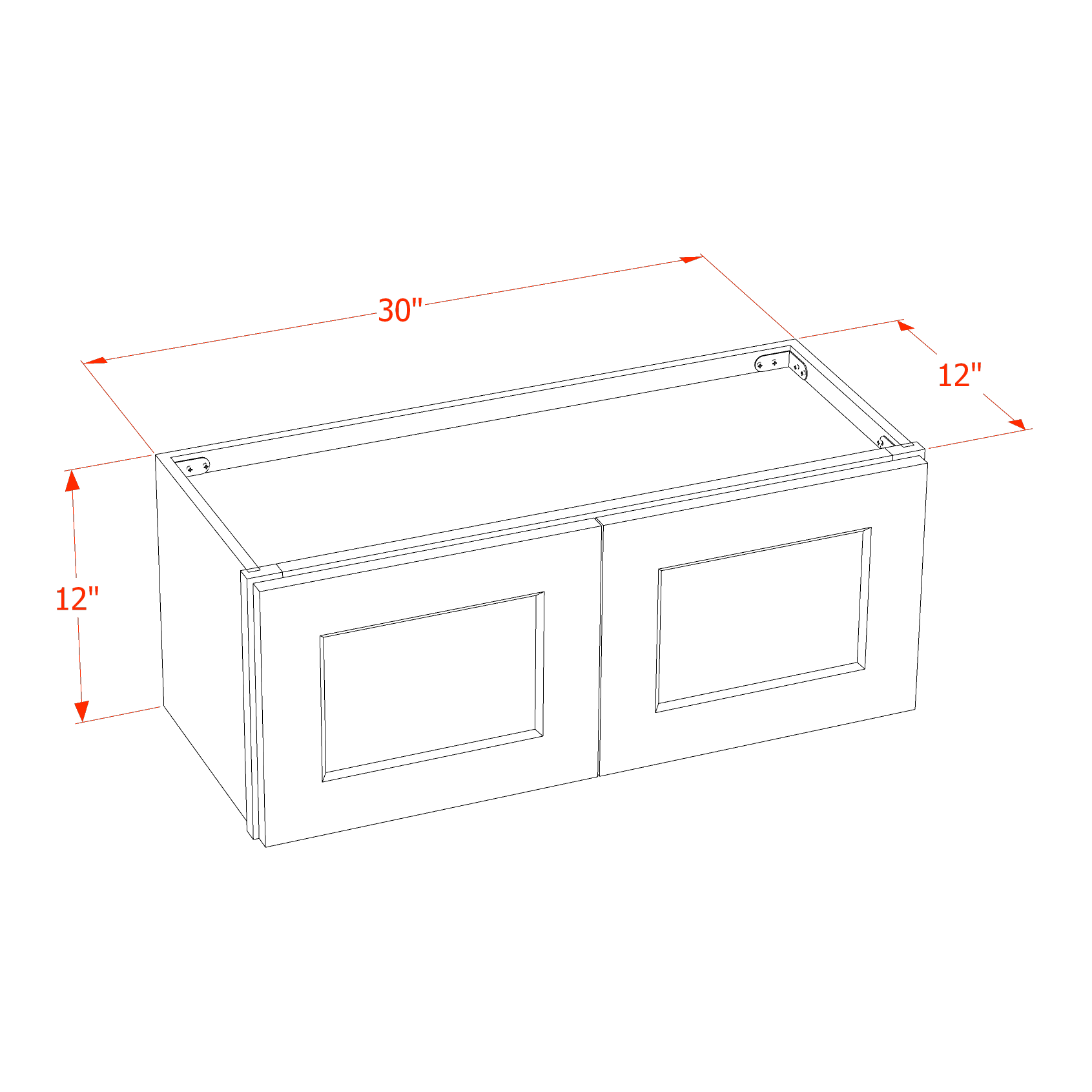 W3012-SG  Wall Cabinet 2 Doors & 2 Shelves - Shaker Style - Green   30"W x 12"H x 12"D