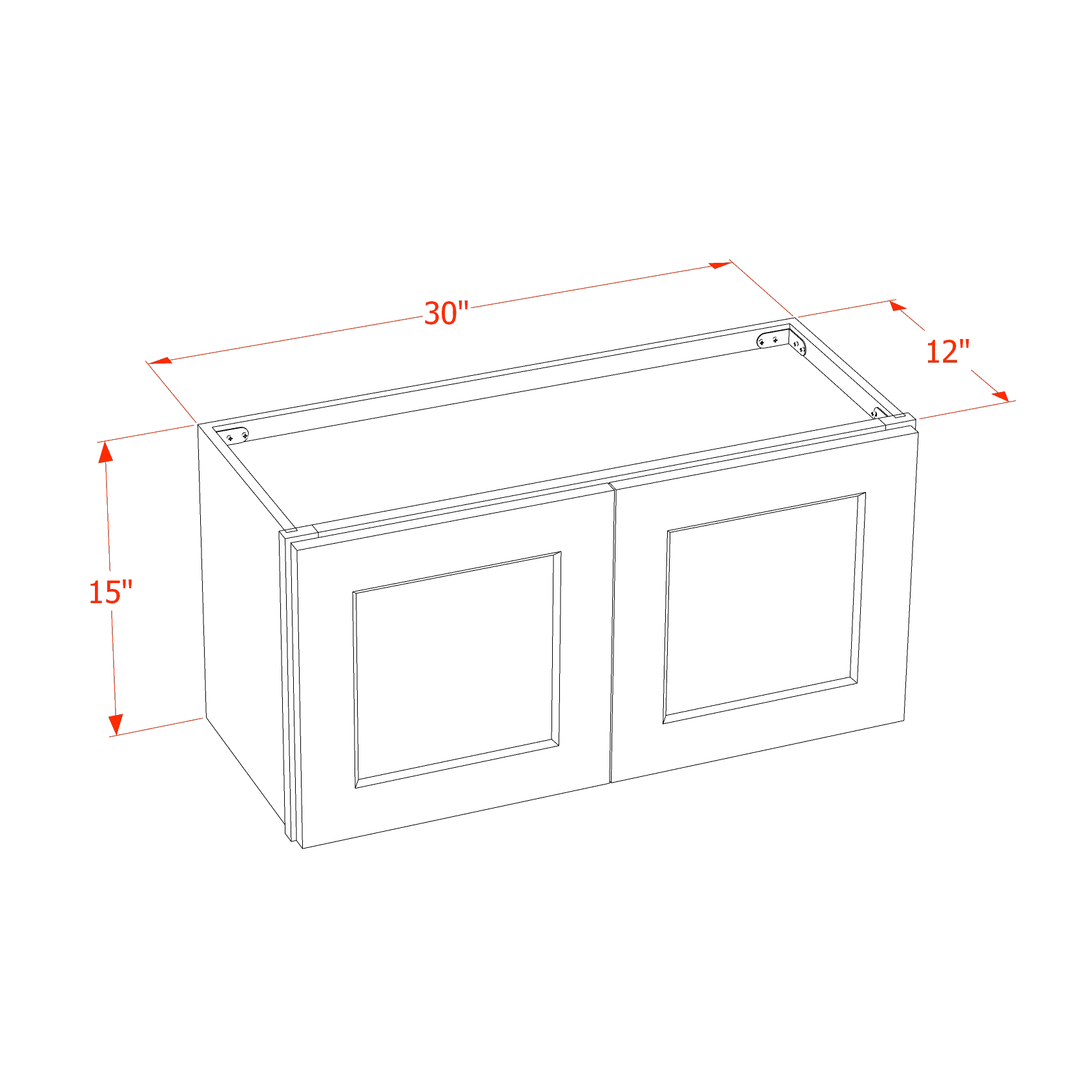 W3015-SSW  Wall Cabinet 2 Doors & 2 Shelves - Slim Shaker Style - White   30"W x 15"H x 12"D