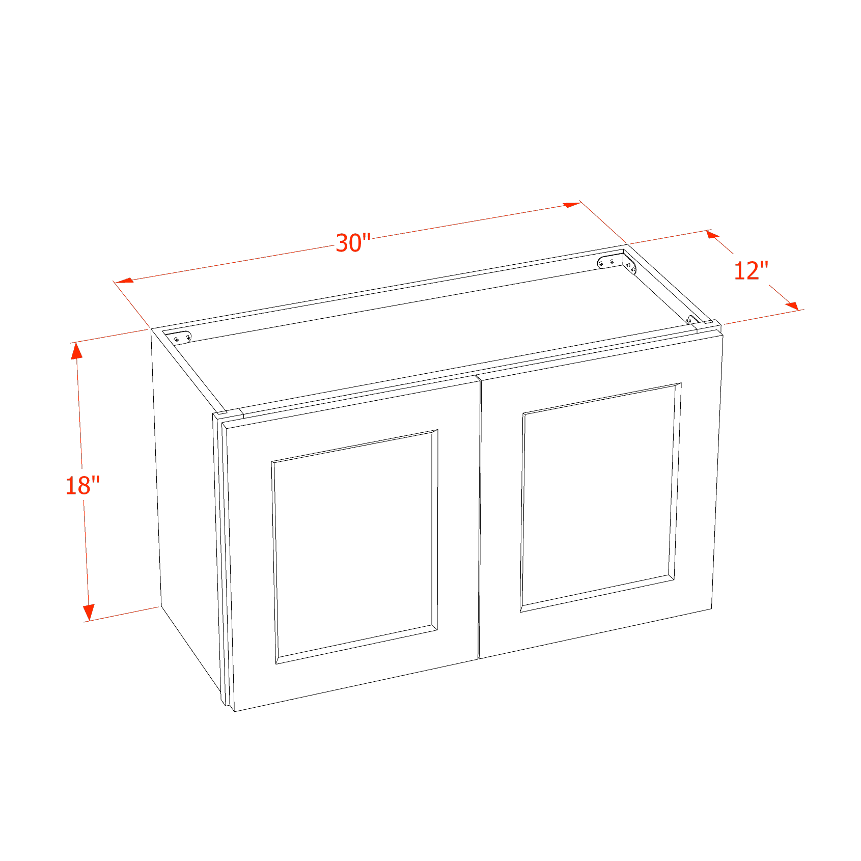 W3018-SSE  Wall Cabinet 2 Doors & 2 Shelves - Slim Shaker Style - Espresso   30"W x 18"H x 12"D