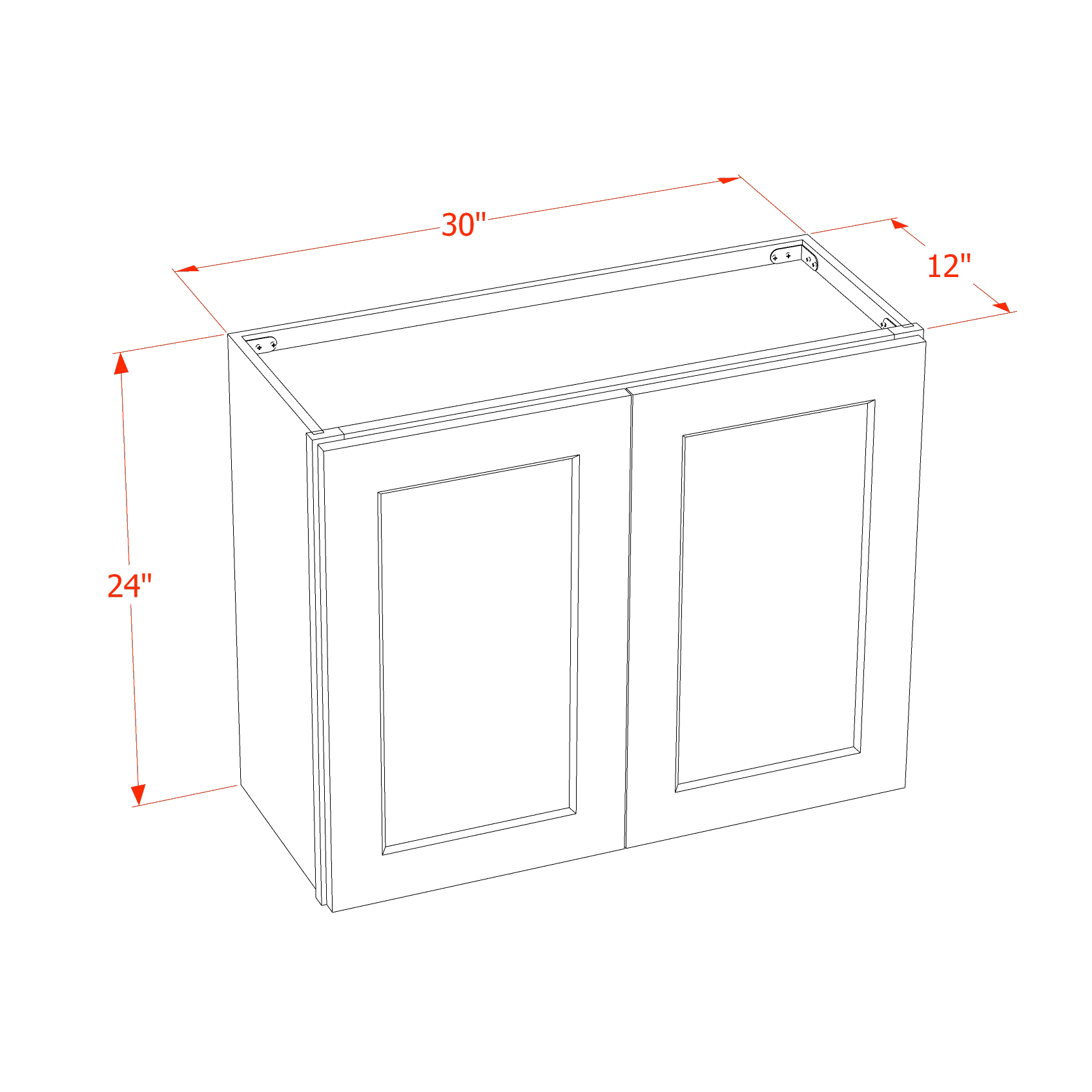 W3024-SSAW  Wall Cabinet 2 Doors & 2 Shelves - Shaker Style - Swan White   30"W x 21"H x 12"D