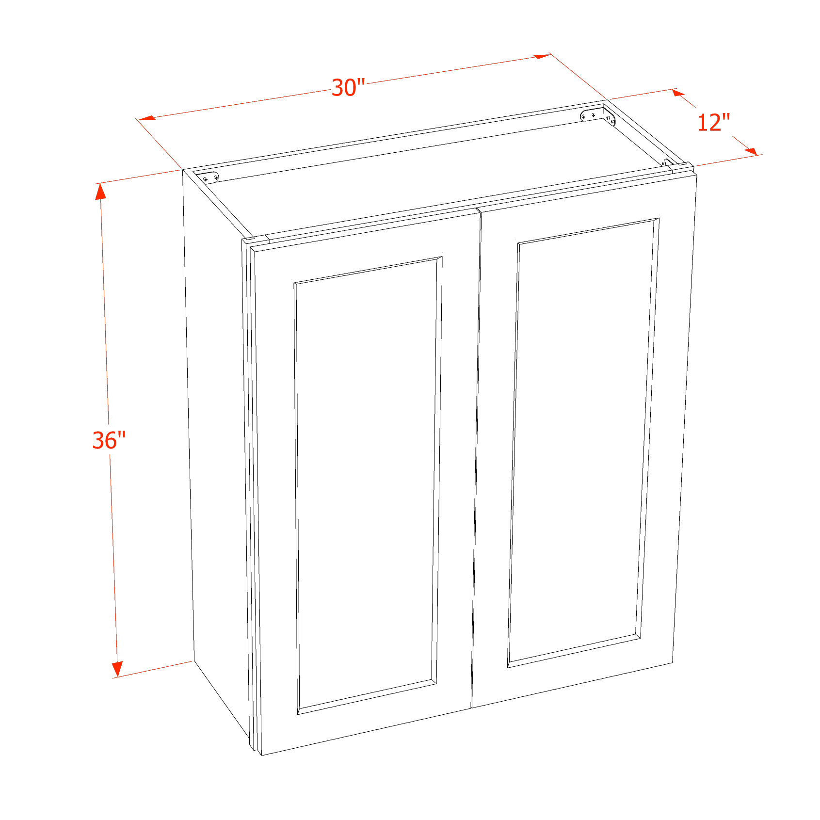 W3036-SSAW  Wall Cabinet 2 Doors & 2 Shelves - Shaker Style - Swan White   30"W x 30"H x 12"D