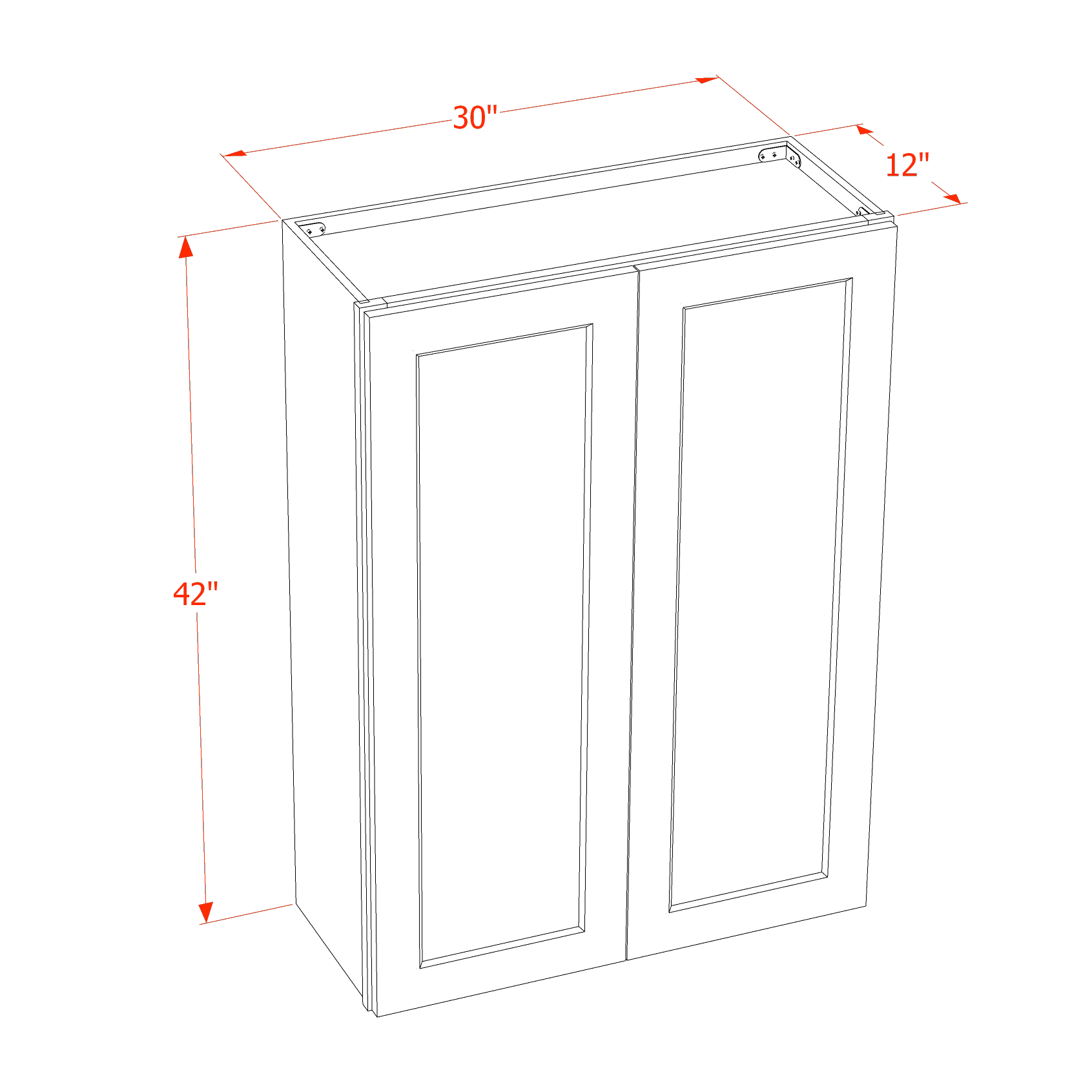W3042-SSAW  Wall Cabinet 2 Doors & 2 Shelves - Shaker Style - Swan White   30"W x 36"H x 12"D