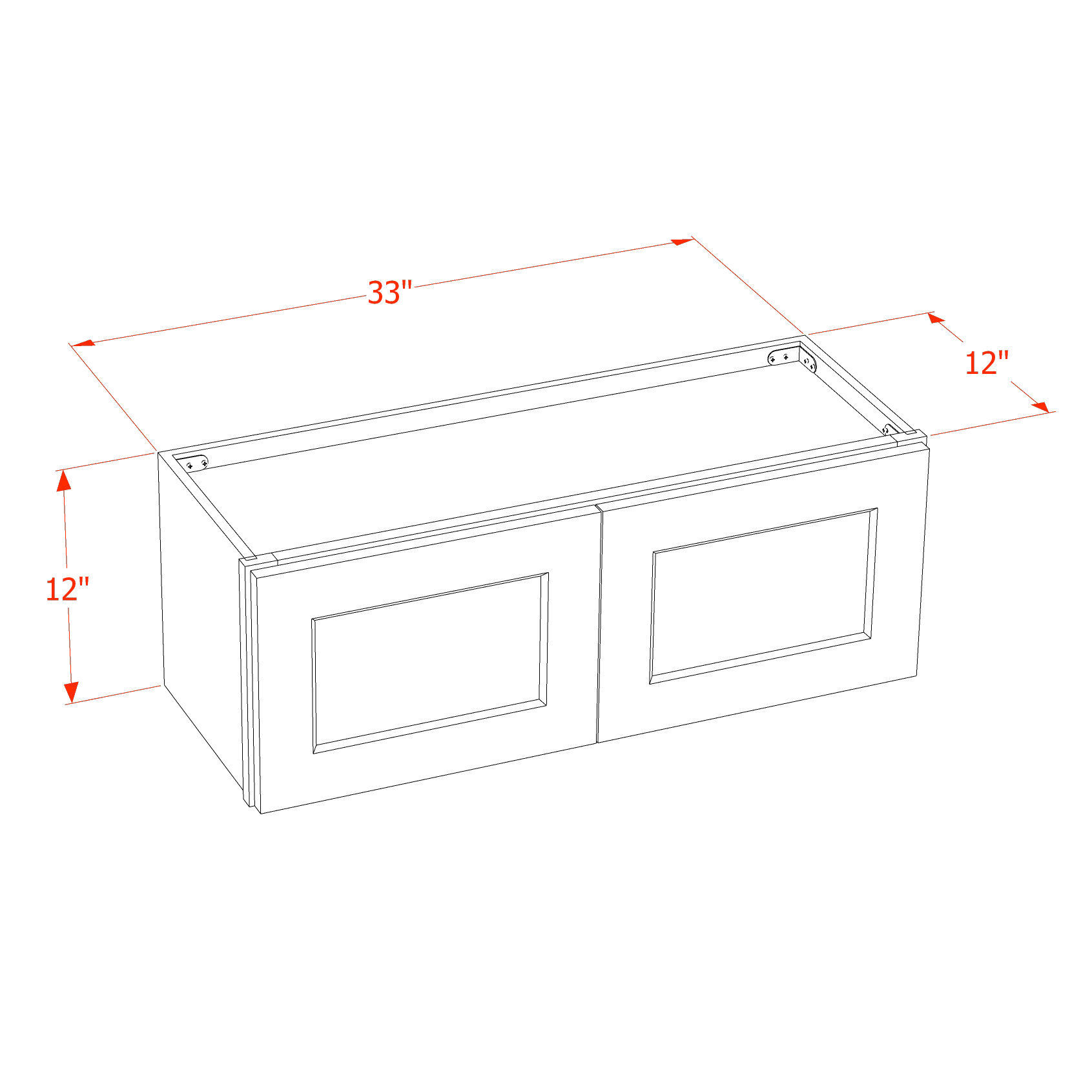 W3312-SSAW  Wall Cabinet 2 Doors & 2 Shelves - Shaker Style - Swan White   33"W x 12"H x 12"D