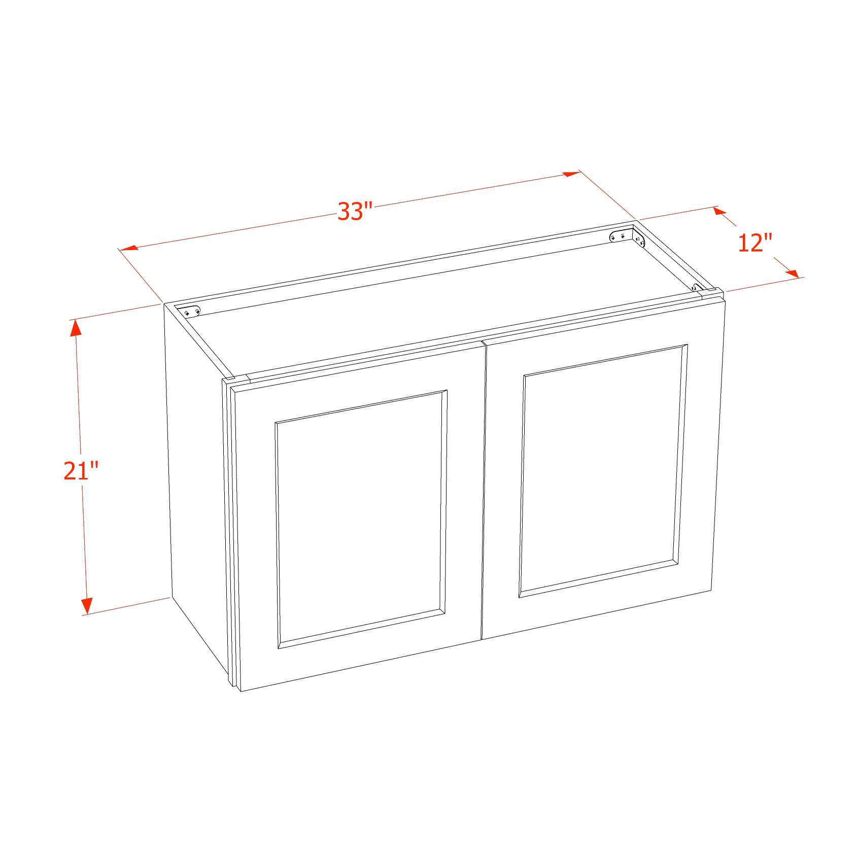 W3321-SSAW  Wall Cabinet 2 Doors & 2 Shelves - Shaker Style - Swan White   33"W x 18"H x 12"D