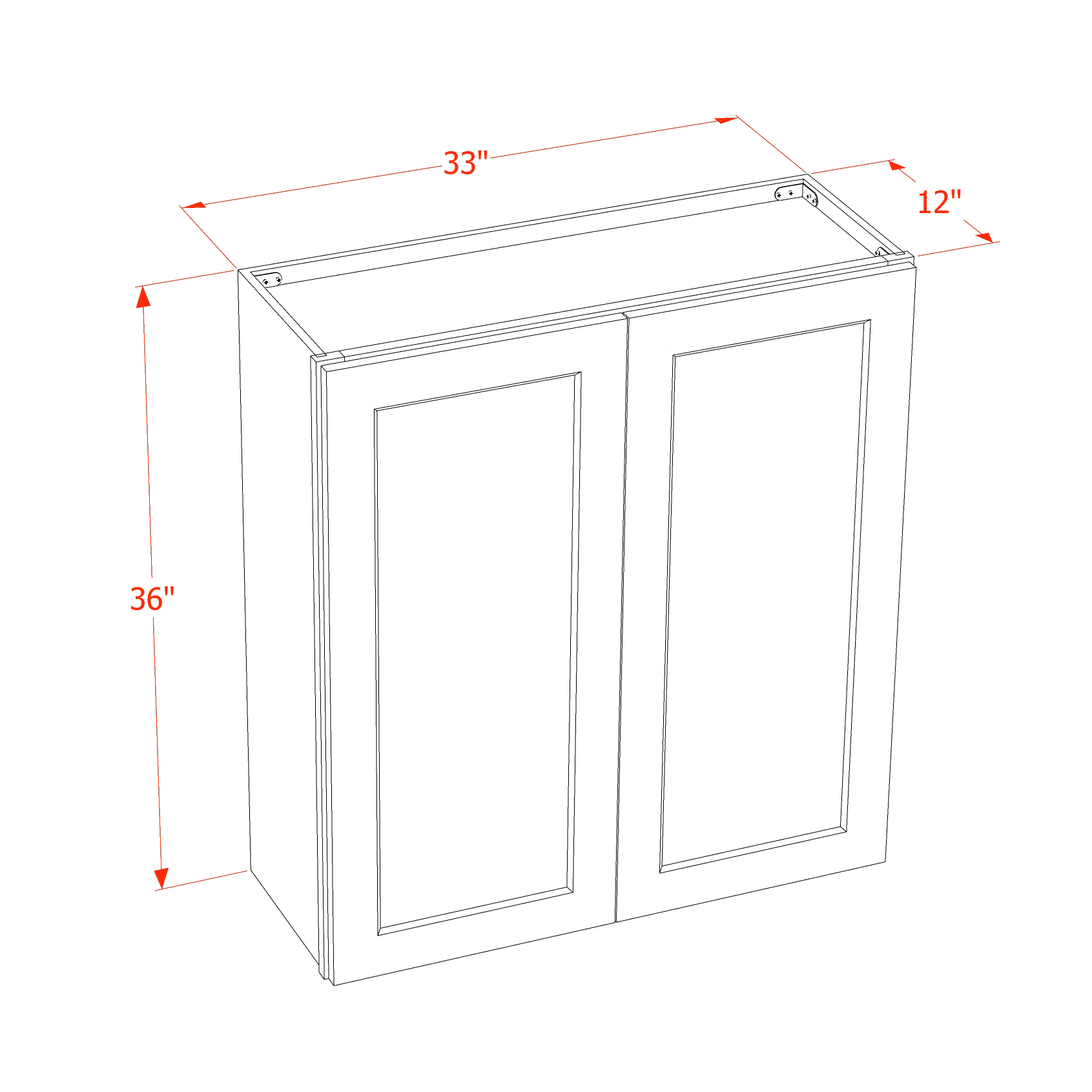 W3336-SWG Wall Cabinet 2 Doors & 2 Shelves - Shaker Style - Washed Grey   33"W x 36"H x 12"D