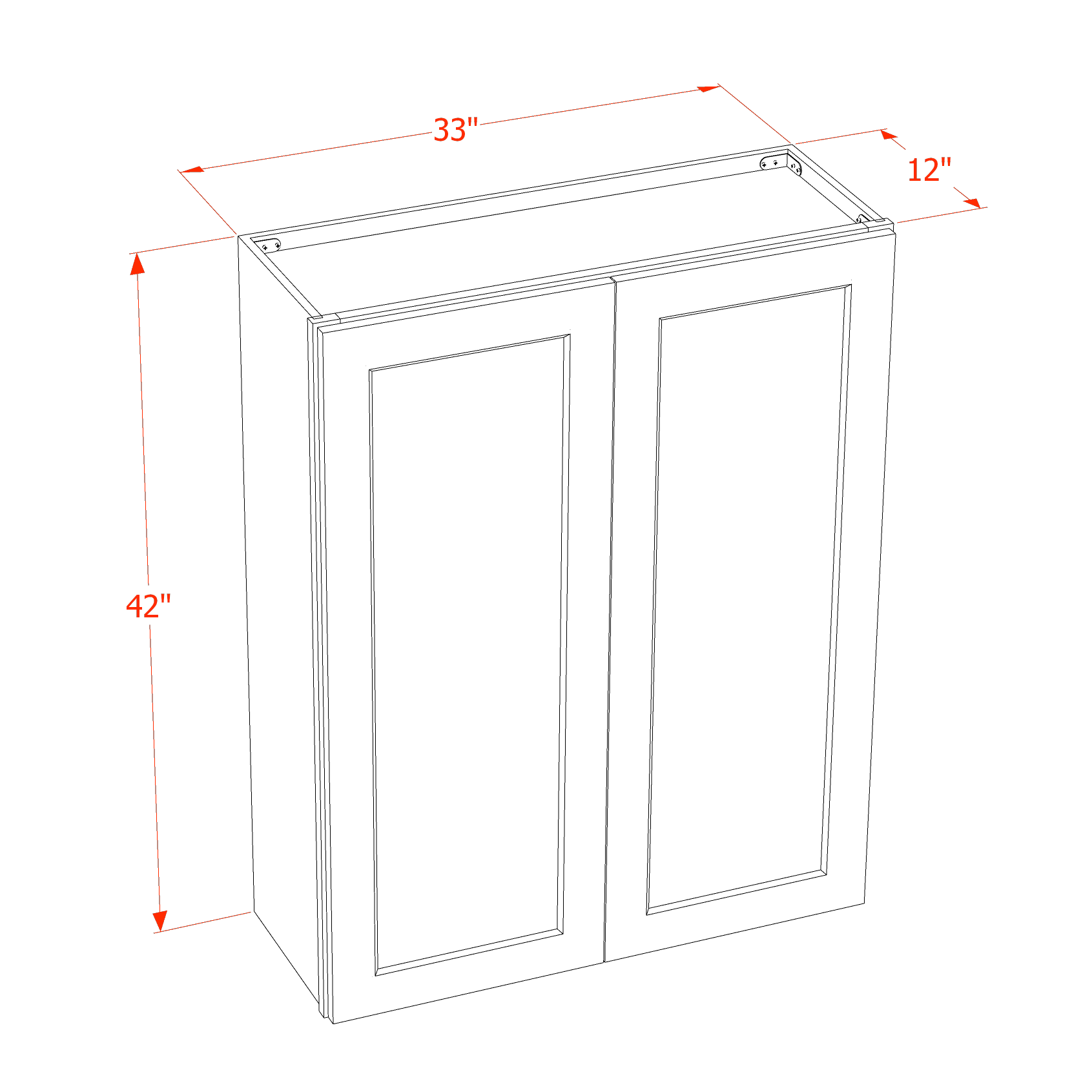 W3342-ST  Wall Cabinet 2 Doors & 2 Shelves - Shaker Style - Timber   33"W x 42"H x 12"D