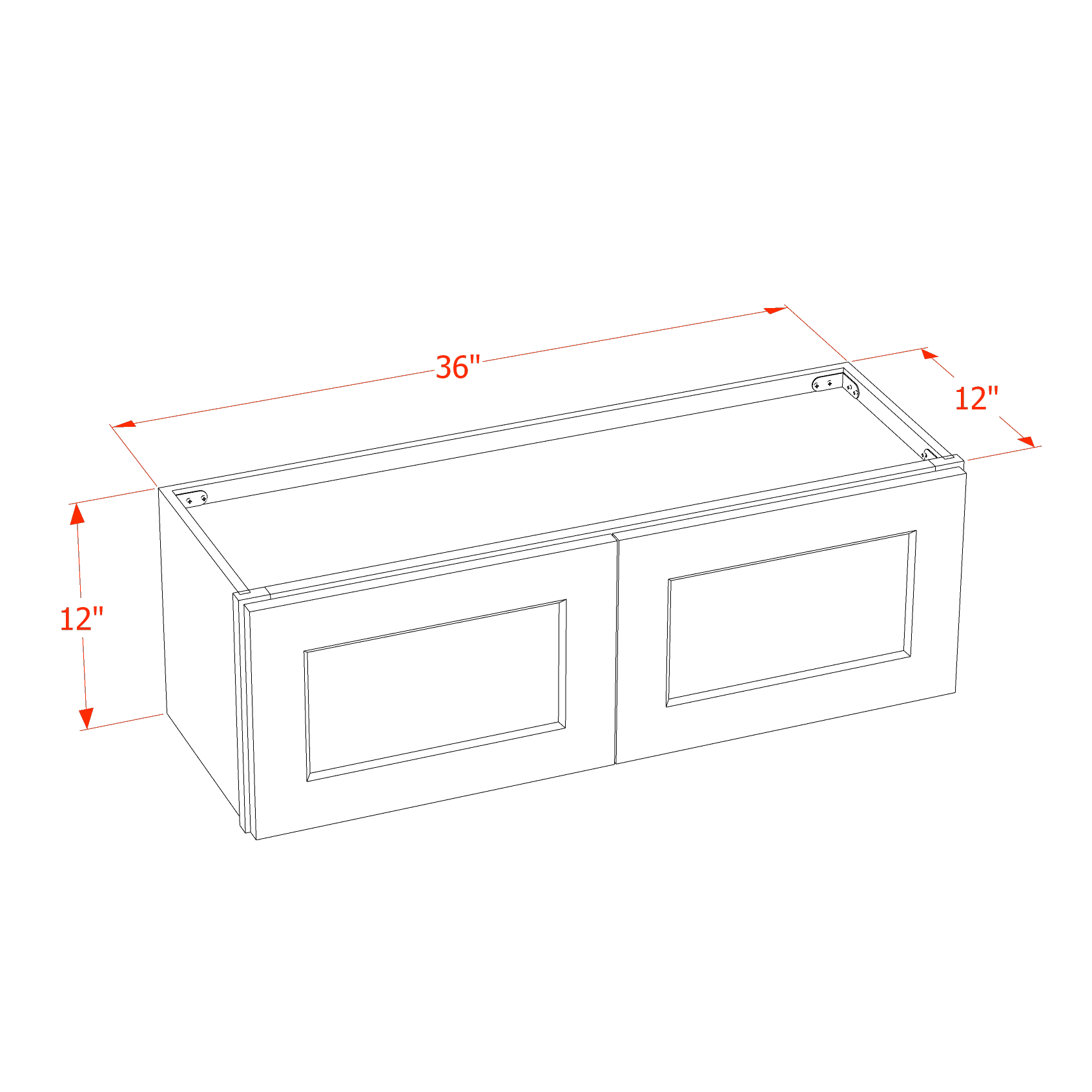 W361224-SSE  Wall Cabinet 2 Doors & 2 Shelves - Slim Shaker Style - Espresso   36"W x 12"H x 24"D