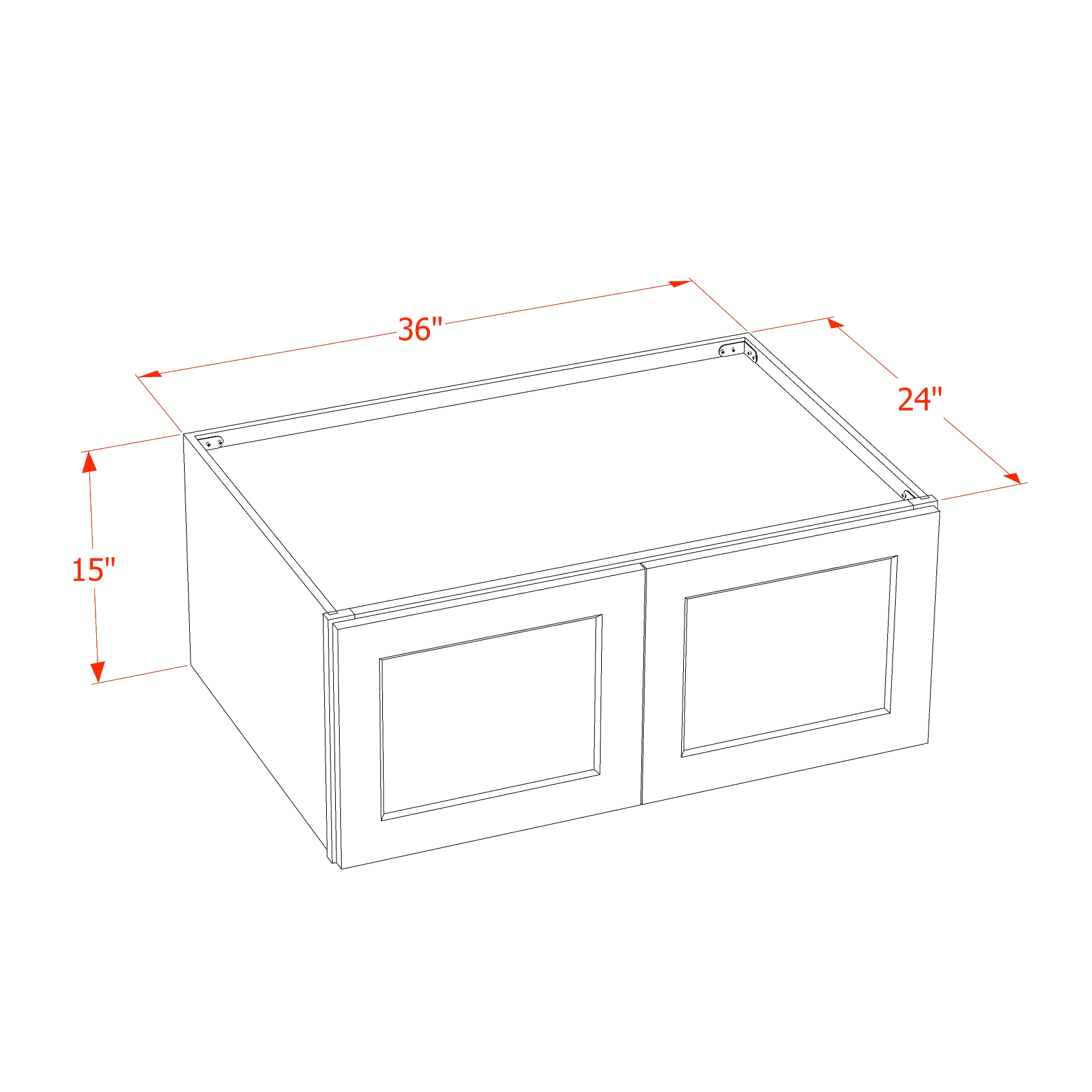 W361524-SSW  Wall Cabinet 2 Doors & 2 Shelves - Slim Shaker Style - White   36"W x 15"H x 24"D