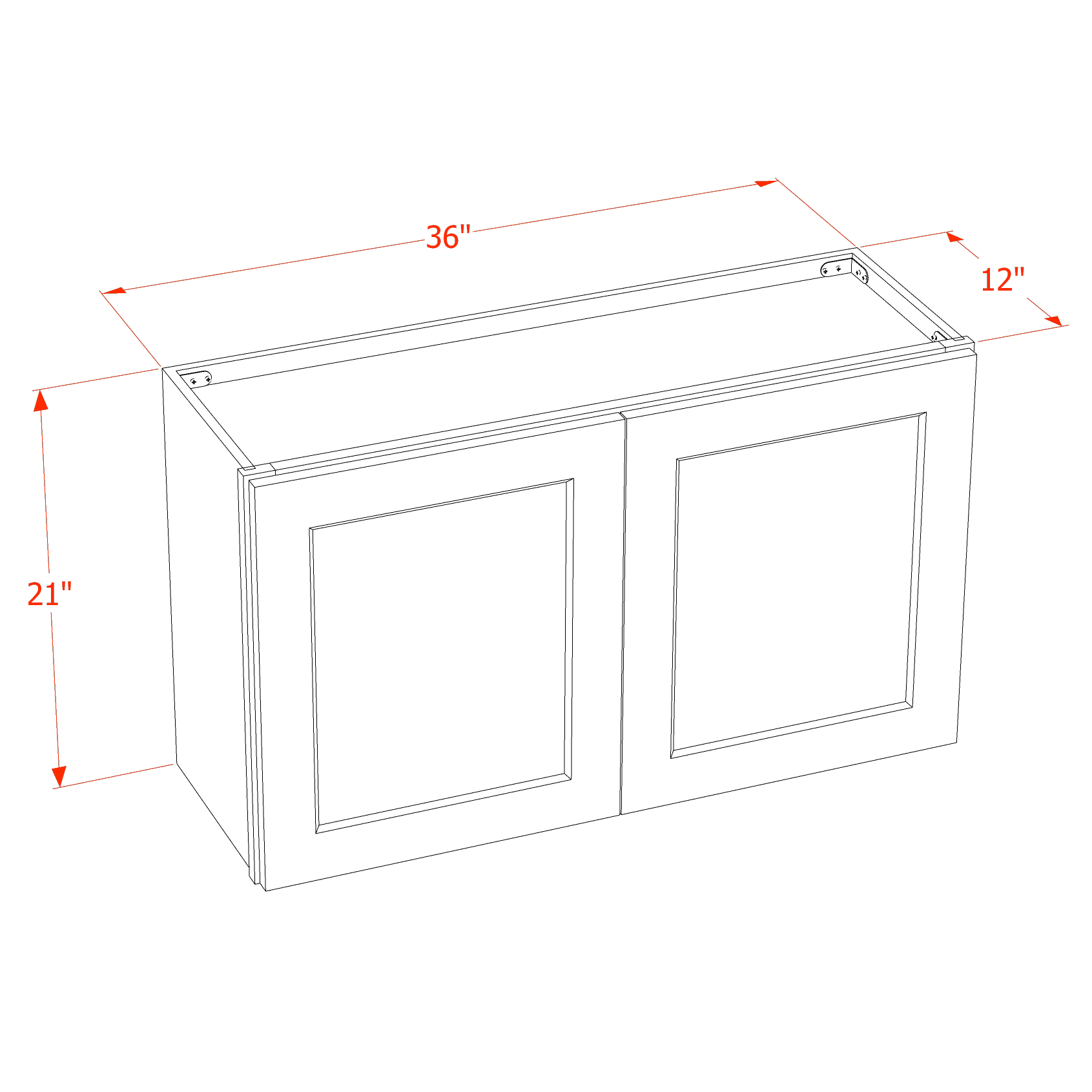 W362124-SSE  Wall Cabinet 2 Doors & 2 Shelves - Slim Shaker Style - Espresso   36"W x 21"H x 24"D