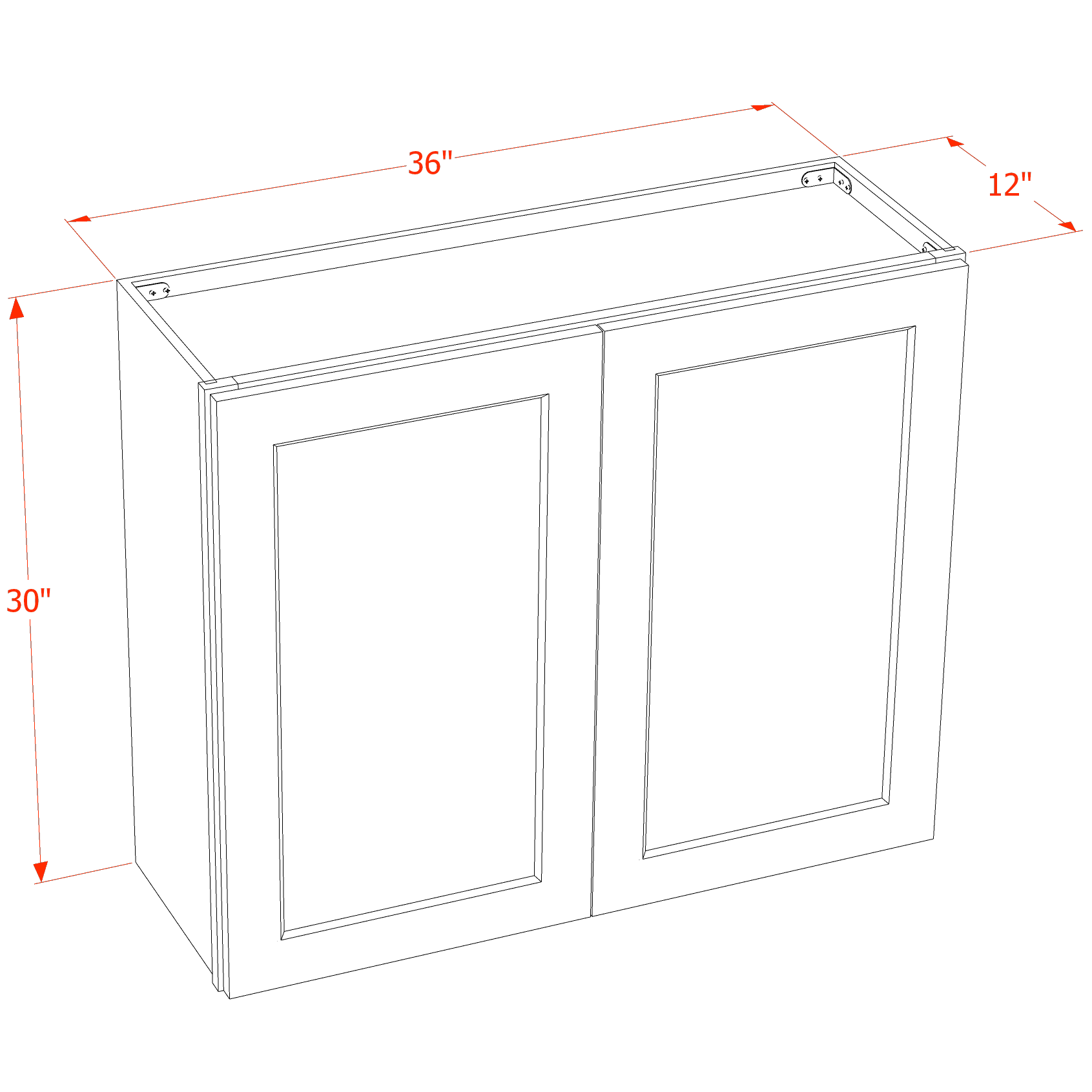W3630-ST  Wall Cabinet 2 Doors & 2 Shelves - Shaker Style - Timber   36"W x 30"H x 12"D