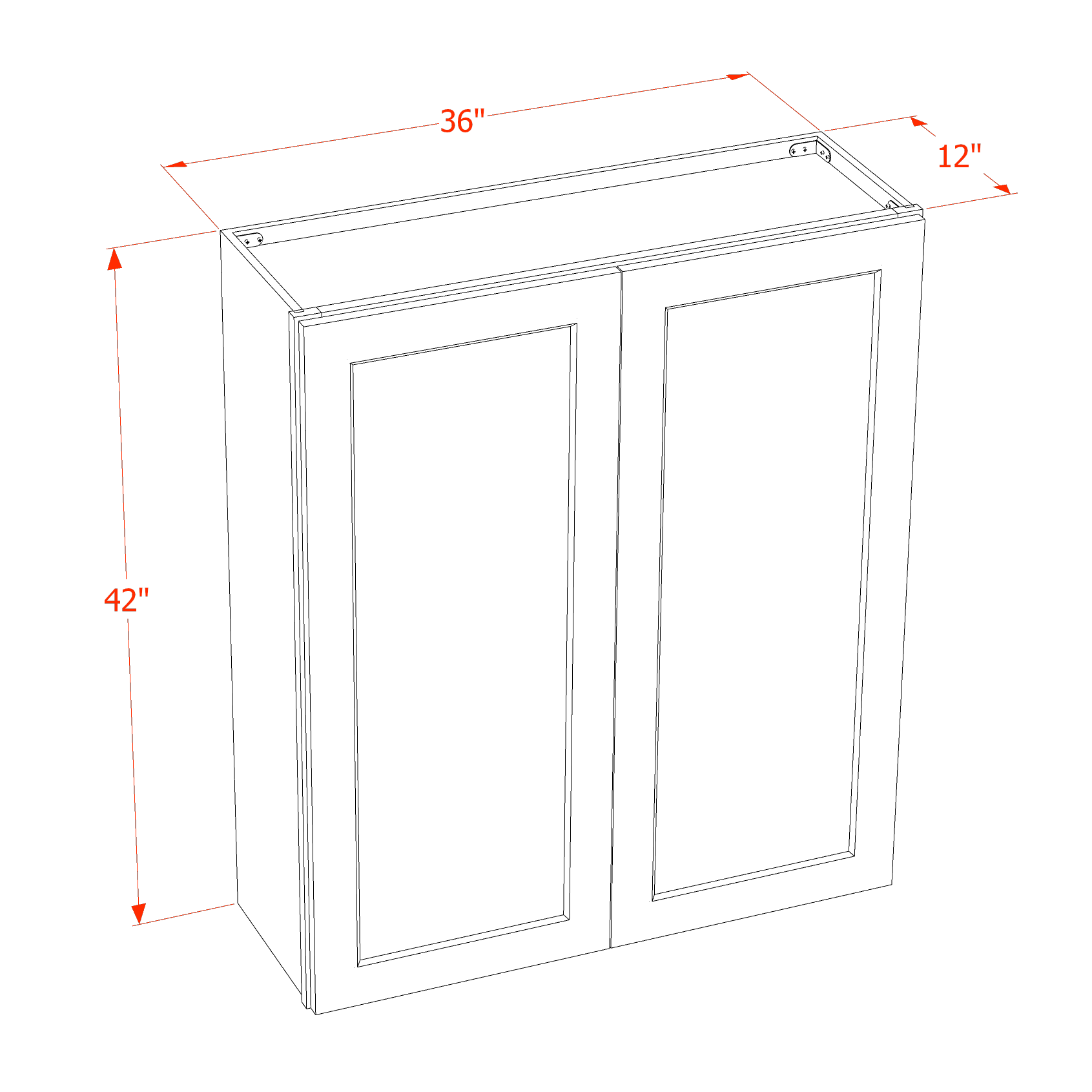 W3642-SWG Wall Cabinet 2 Doors & 2 Shelves - Shaker Style - Washed Grey   36"W x 42"H x 12"D