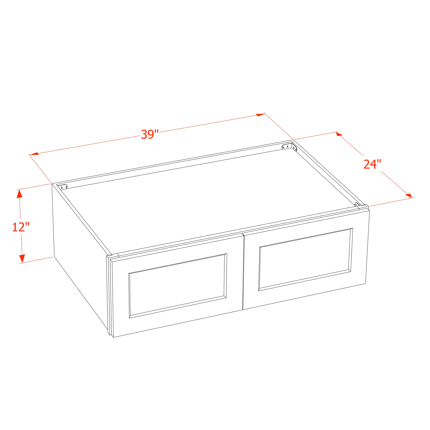 W391224-SSW  Wall Cabinet 2 Doors & 2 Shelves - Slim Shaker Style - White   39"W x 12"H x 24"D